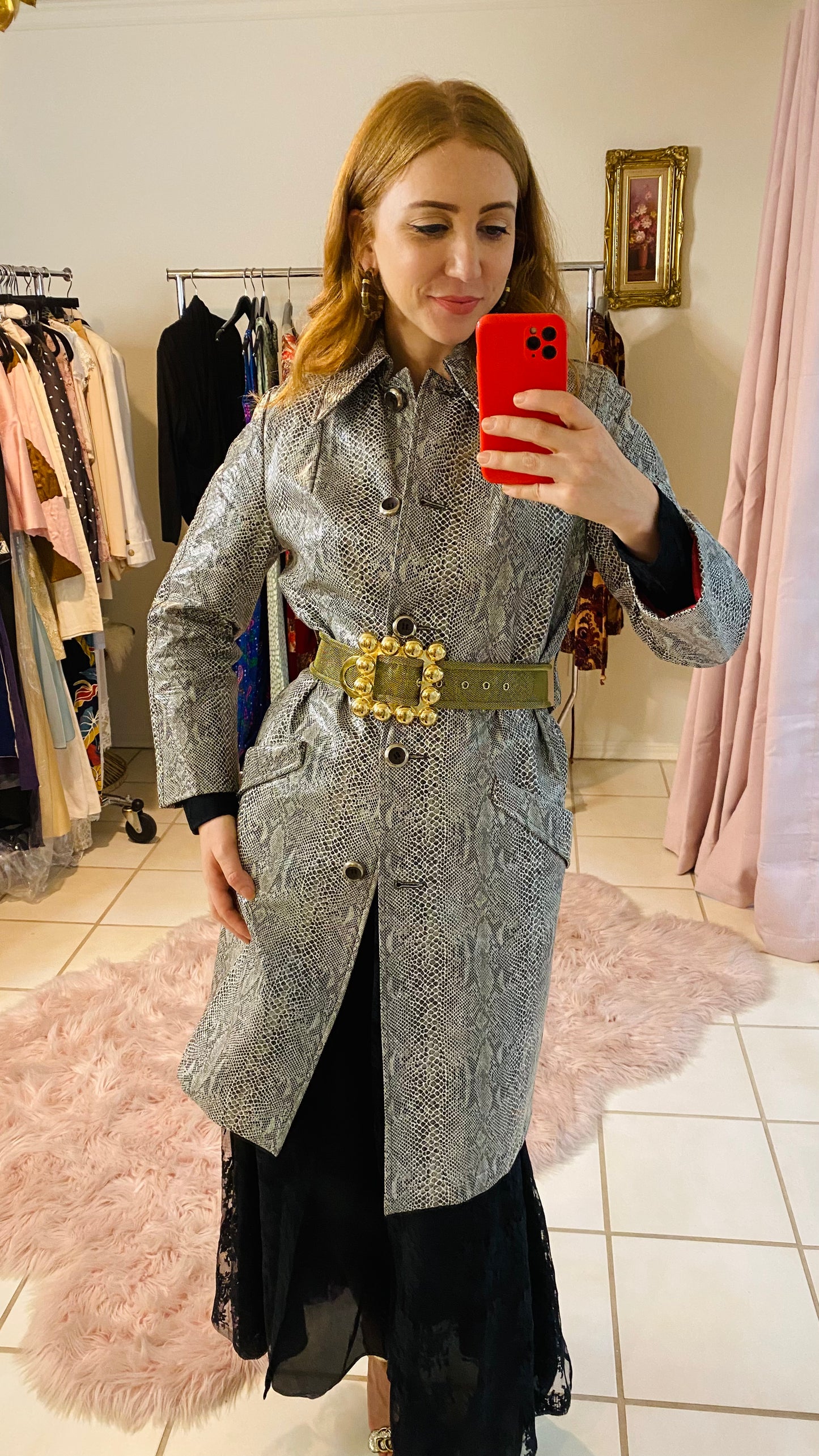 60s Mod Snakeskin Leather Trench