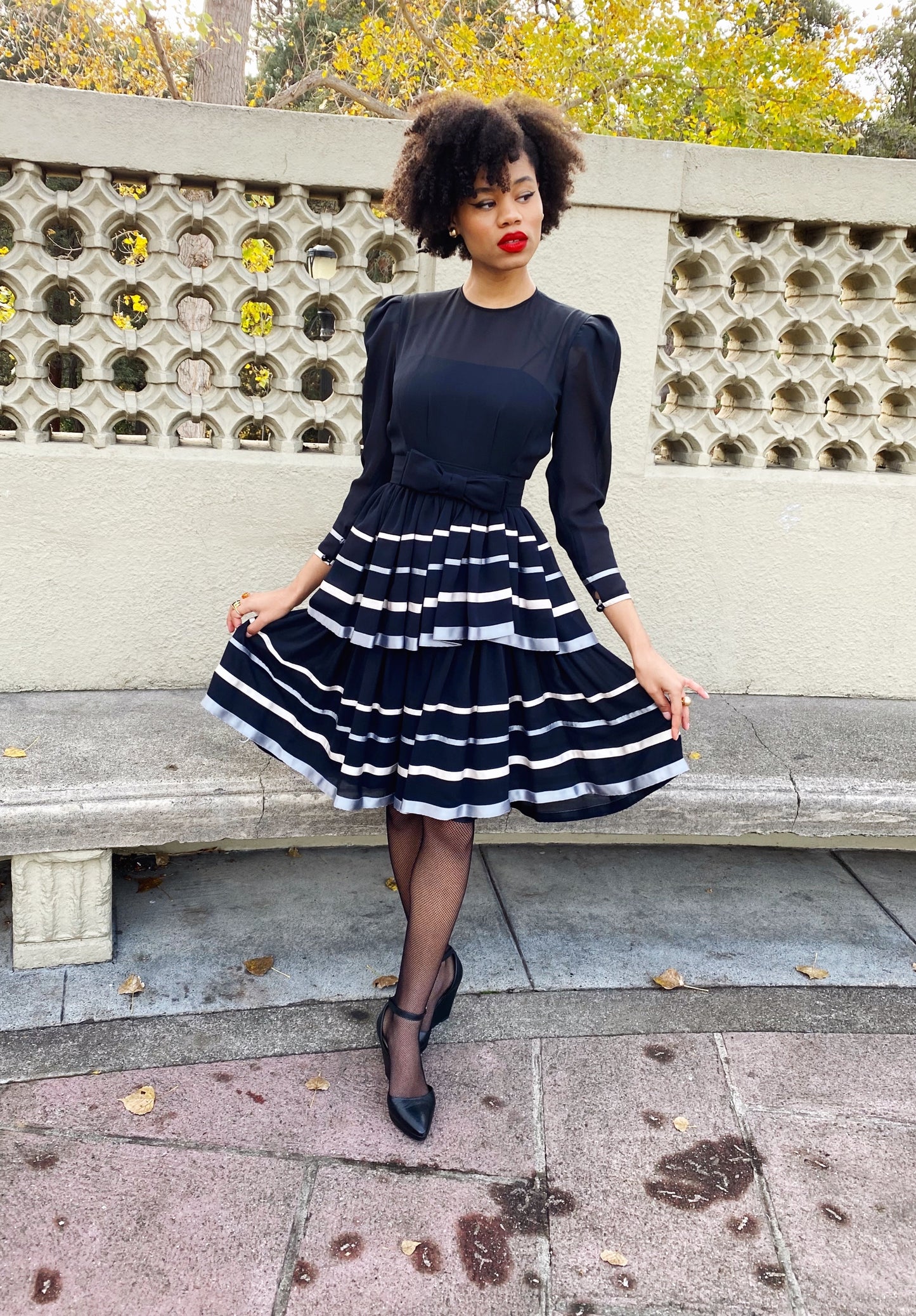 Albert Nipon 40s Style Tiered Ruffle Dress