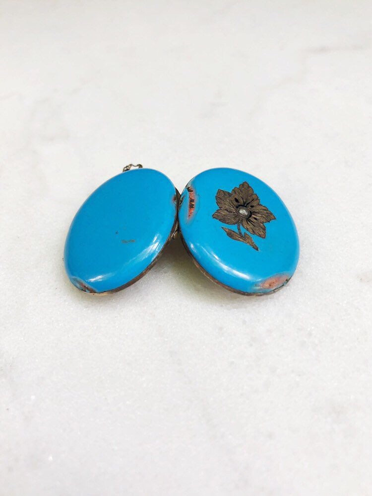 Rare Victorian Robin’s Egg Blue Enamel Sterling Silver Hair Locket