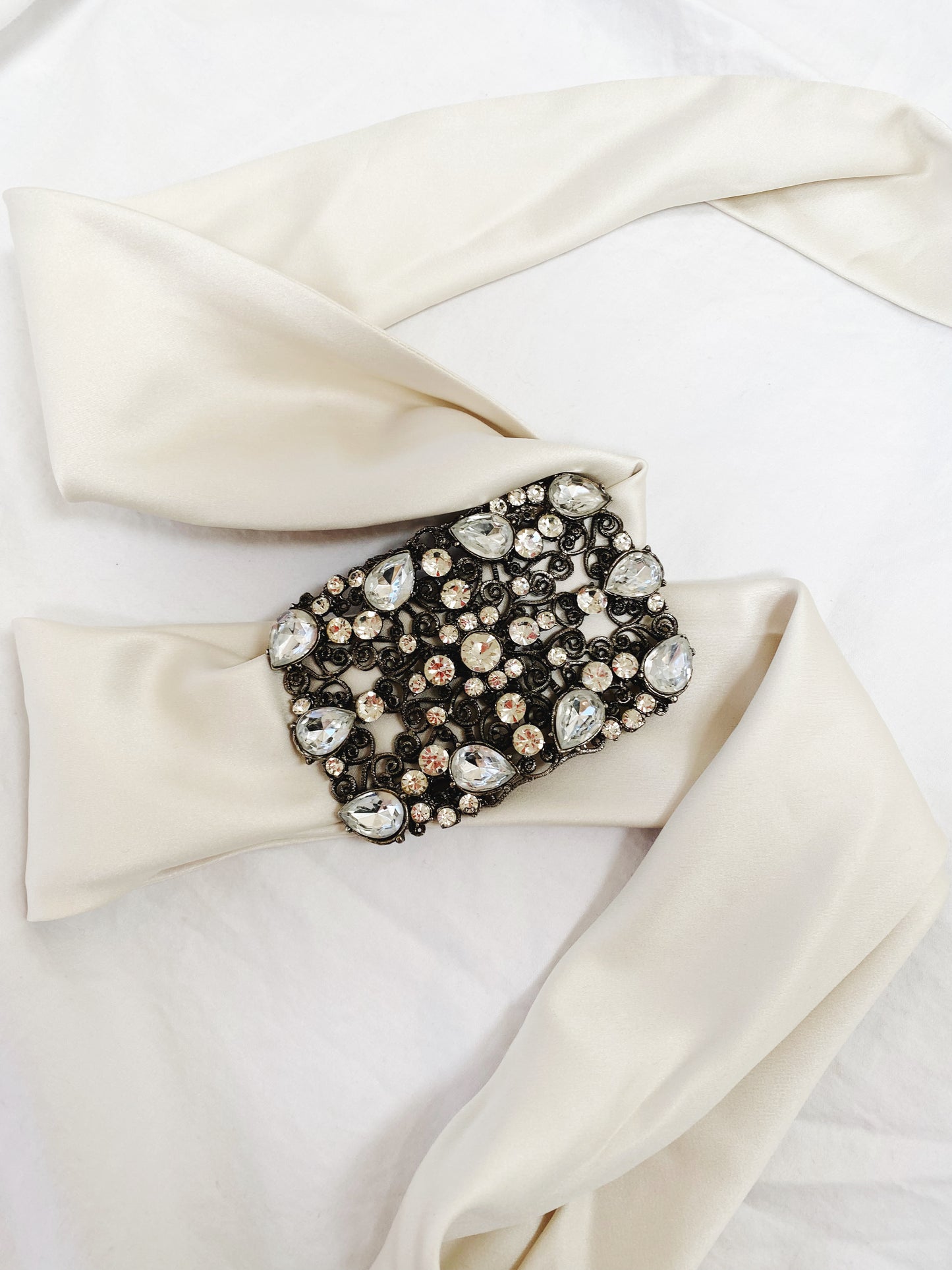 Art Deco Filigree Sterling Rhinestone Belt