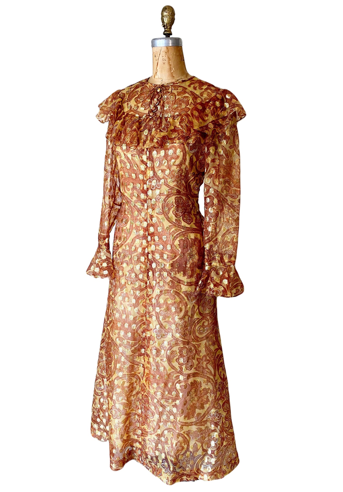 Late 1960s Oscar De La Renta Boutique Gold Metallic Dress