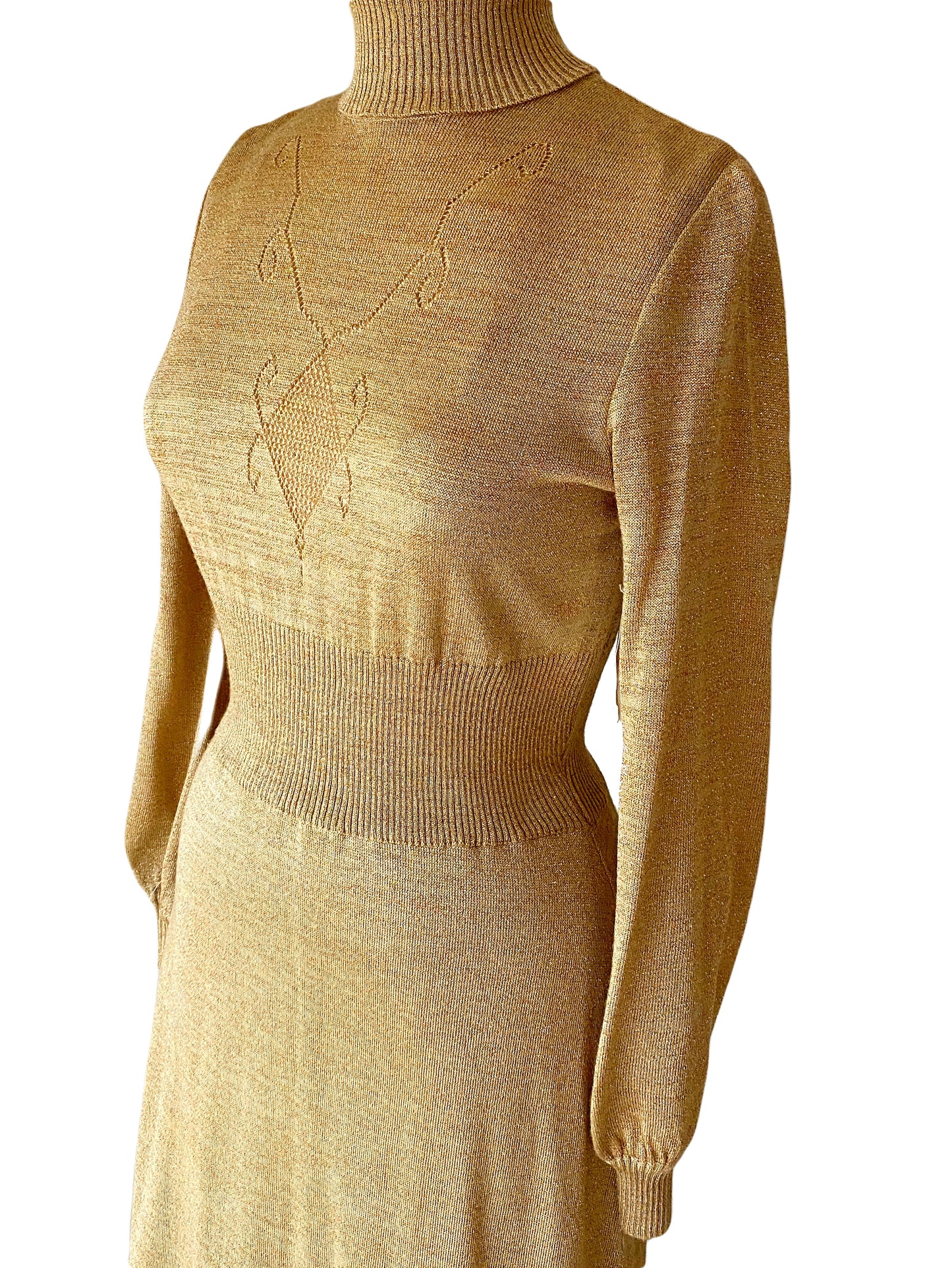 70s Gold Lurex Knit Sweater Dress