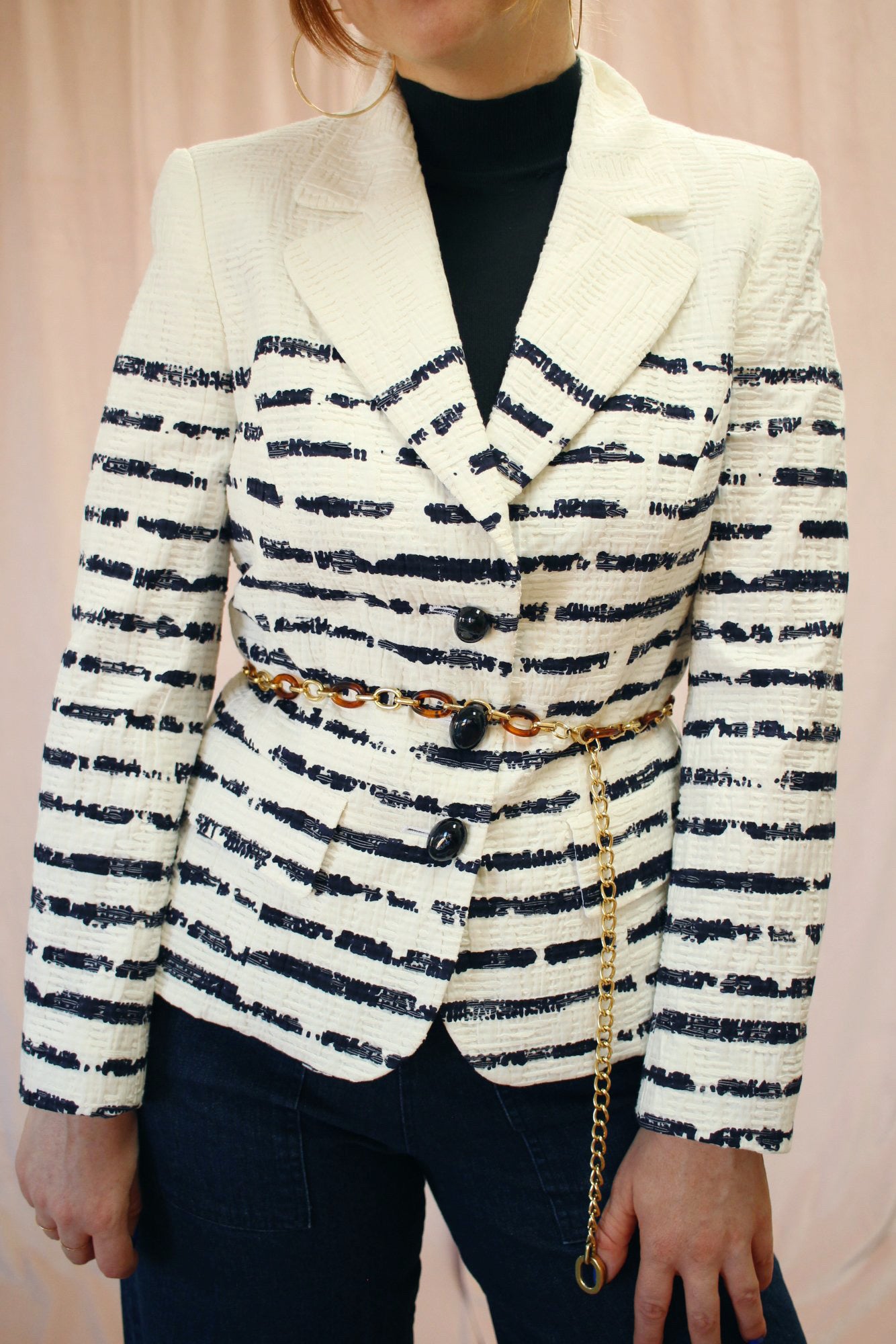 Escada White Paint Stripes Blazer