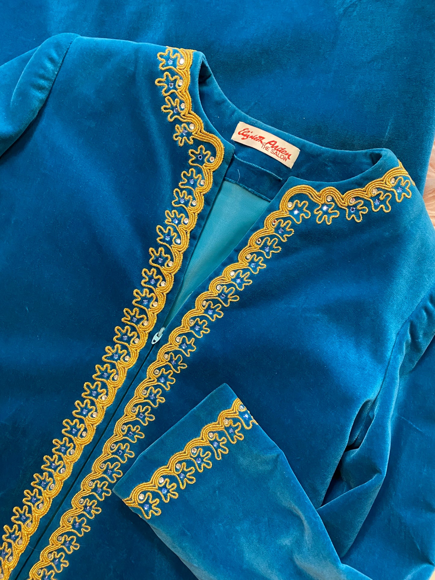 Elizabeth Arden Teal Velvet Embroidered Caftan