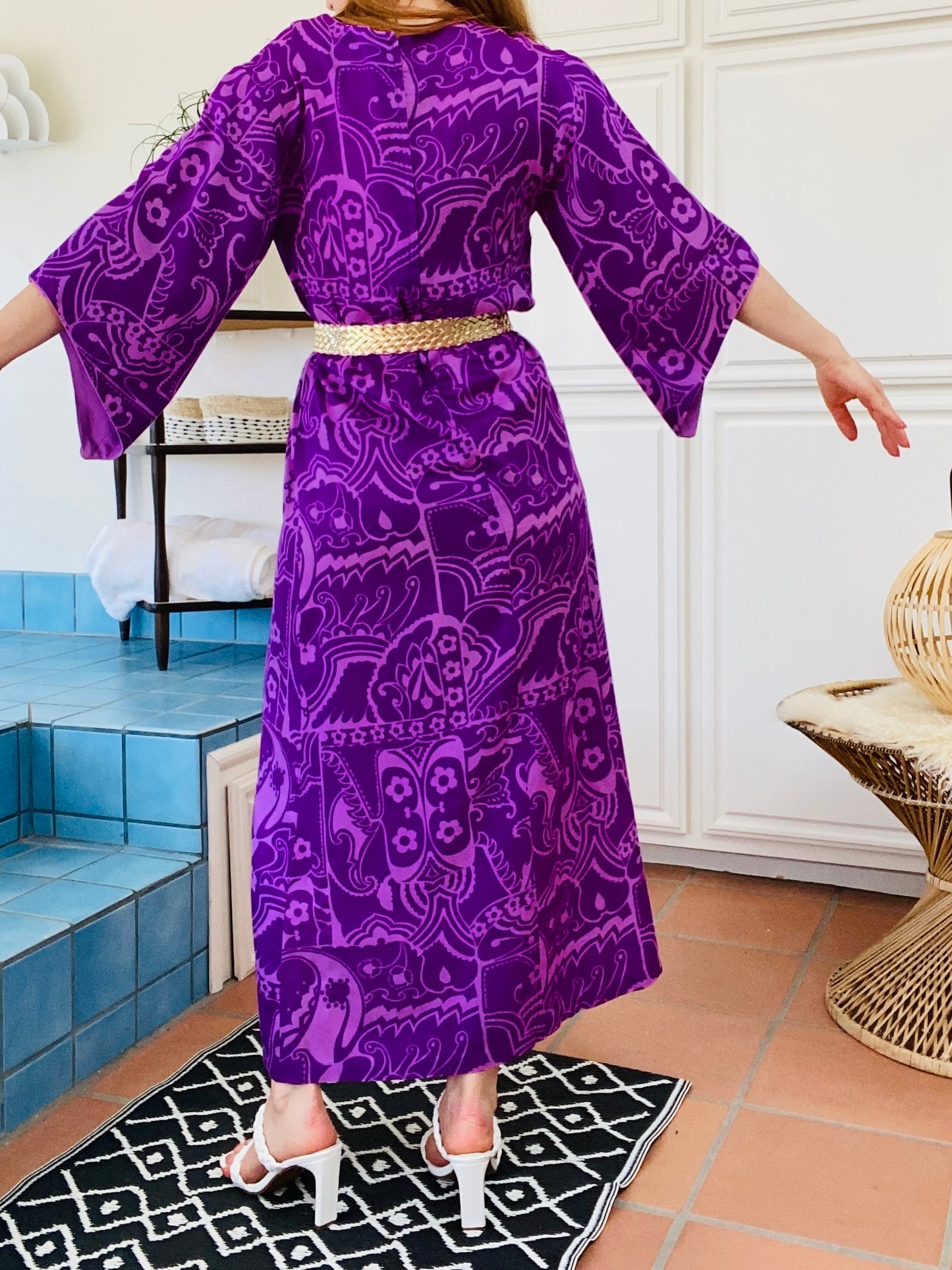 60s Barkcloth Purple Caftan
