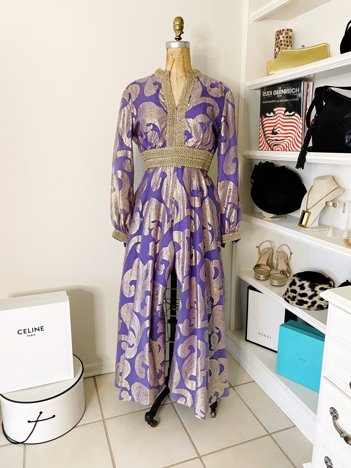 Purple & Gold Paisley Rare Vintage Lurex Jumpsuit