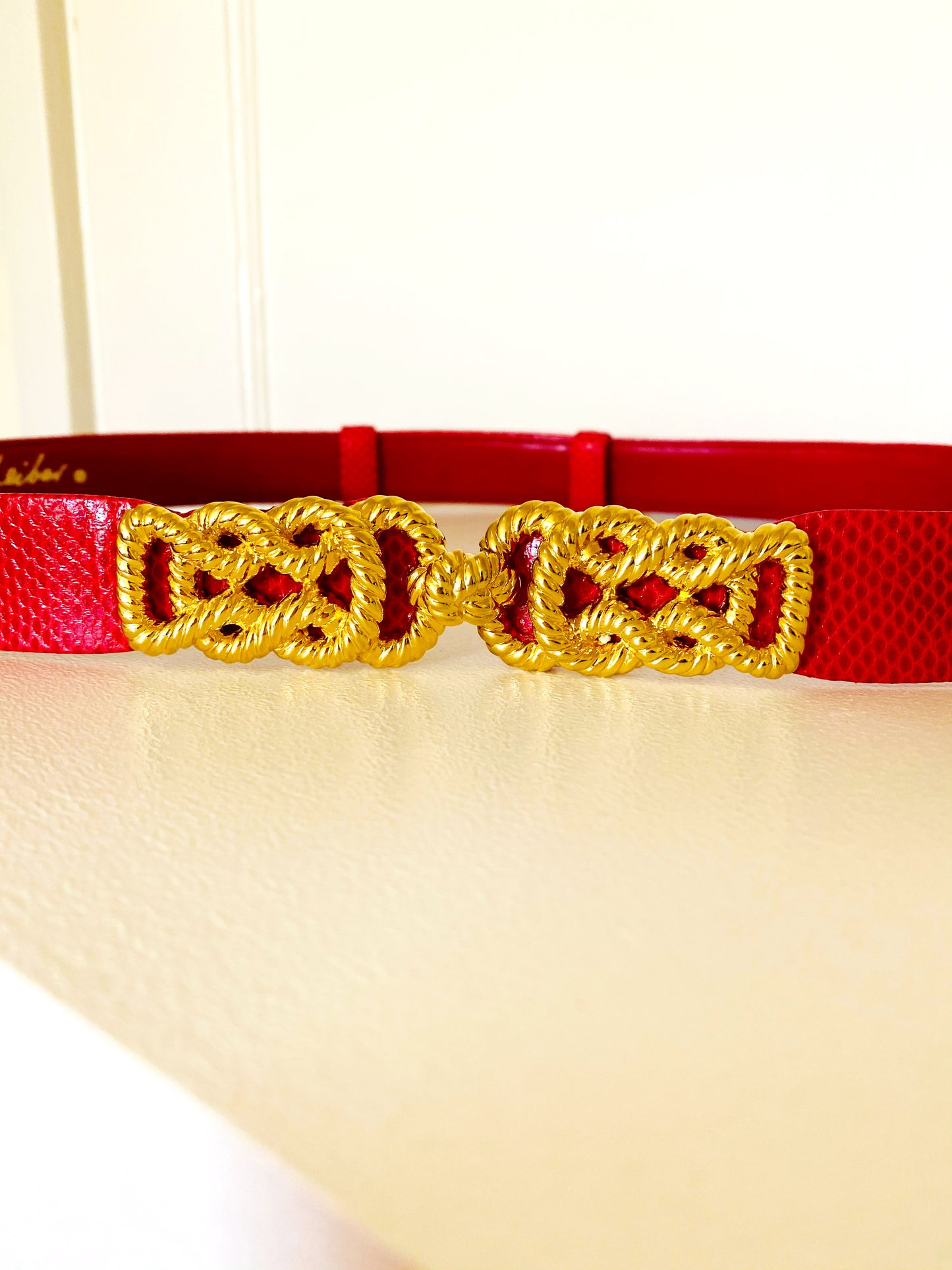 Judith Leiber Red Snakeskin Twisted Gold Rope Belt