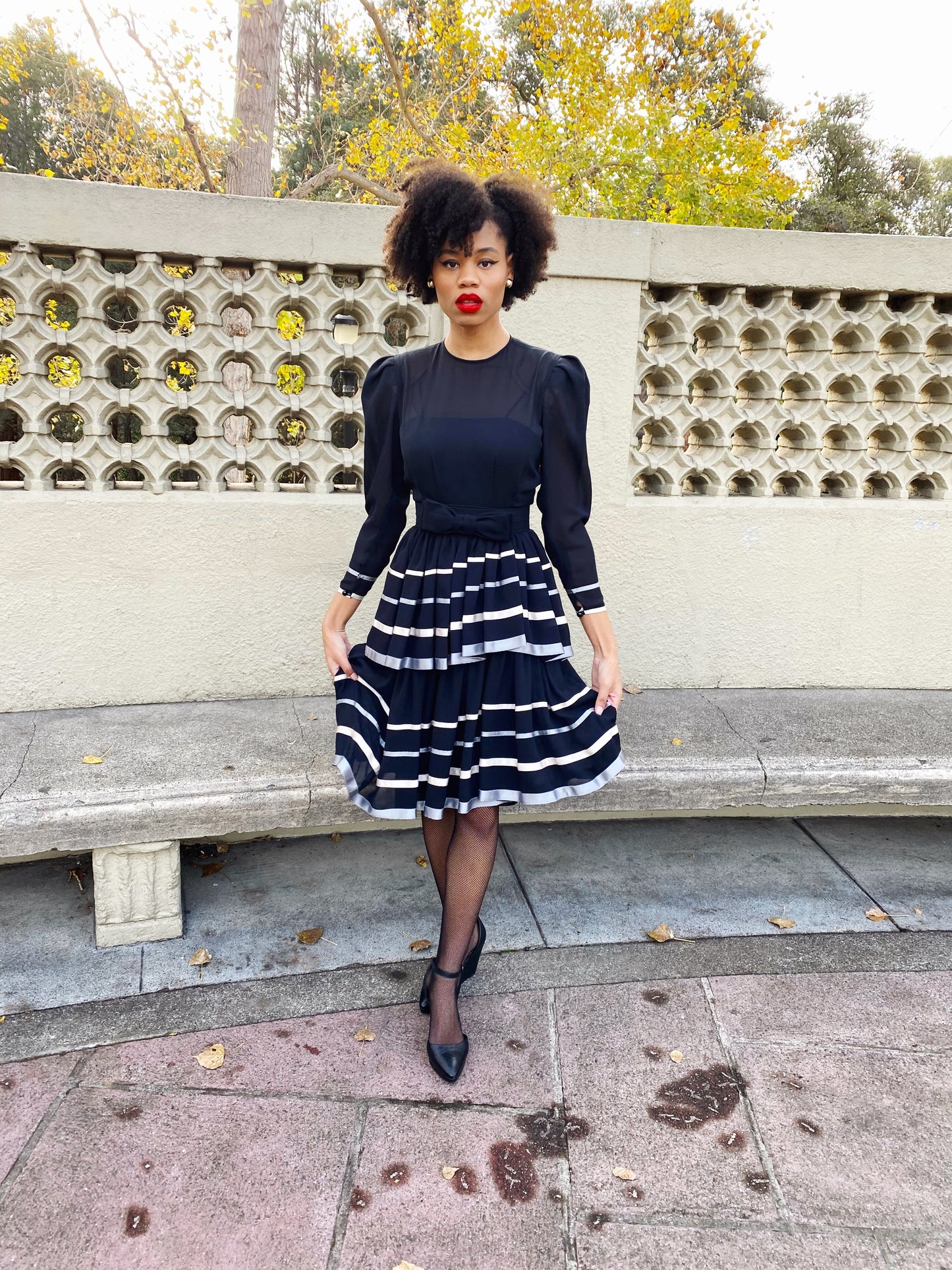 Albert Nipon 40s Style Tiered Ruffle Dress