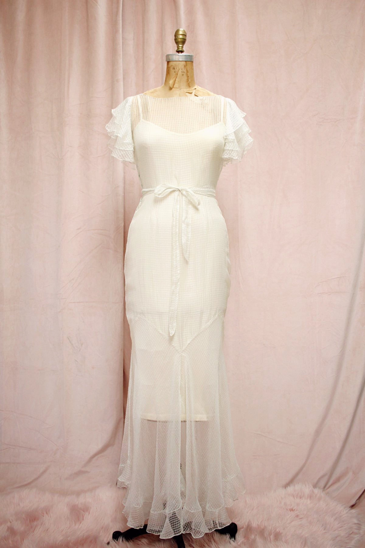 The Harlow | Vintage 1930s Fairy Silk Sheer Wedding Gown Fishtail Hem Muse The Harlow | Vintage 1930s Fairy Silk Sheer Wedding Gown Fishtail Hem Muse