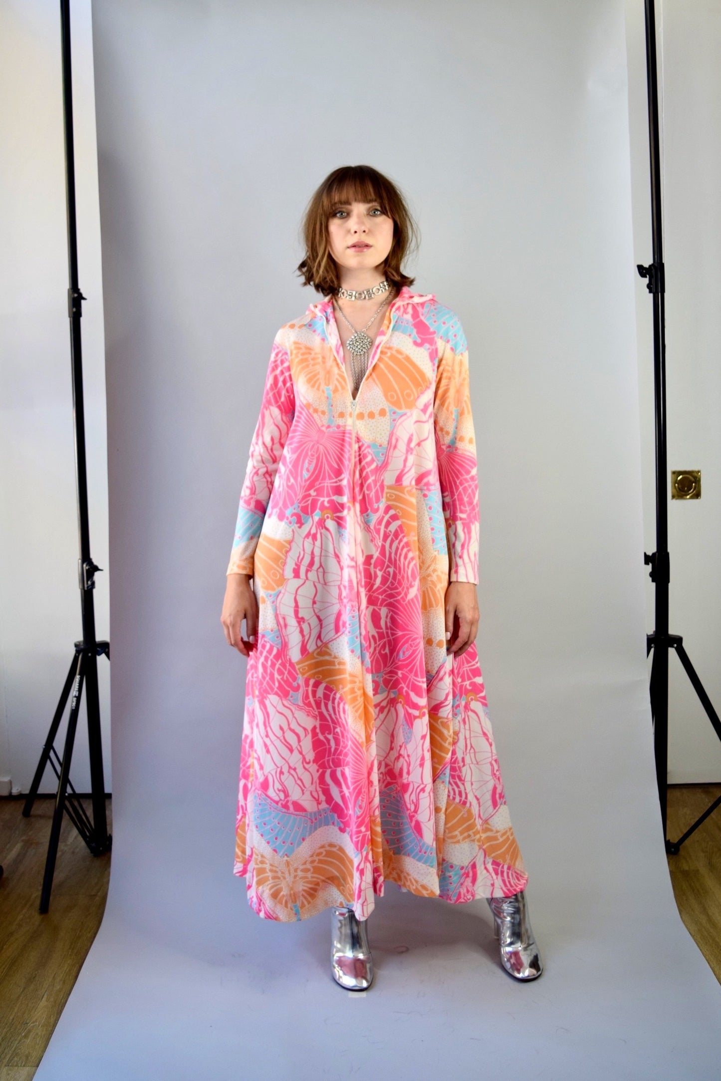 Vintage Butterfly Print Jersey Caftan