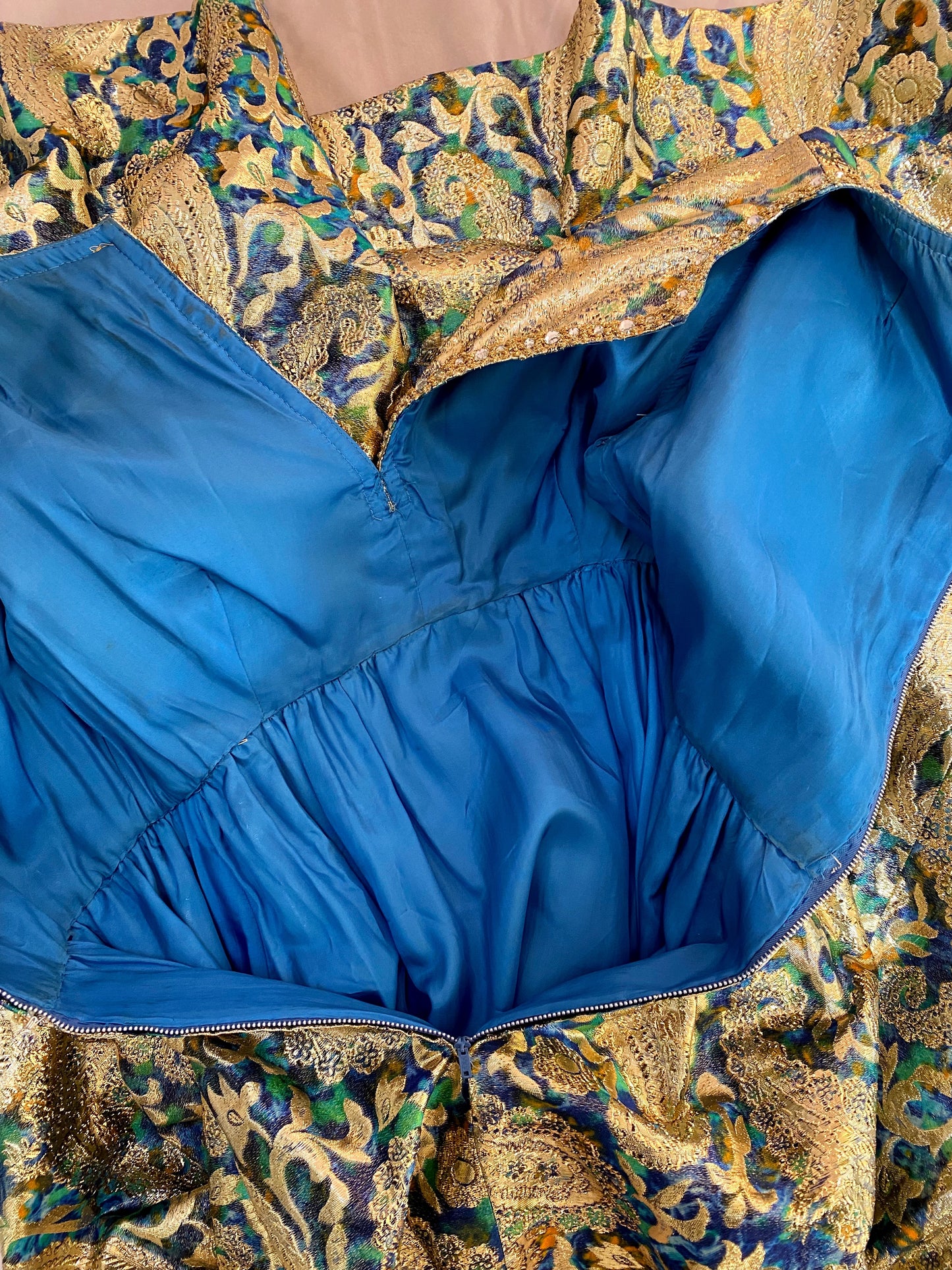 Malcolm Starr 1960s Silk Paisley Gold Lurex Gown