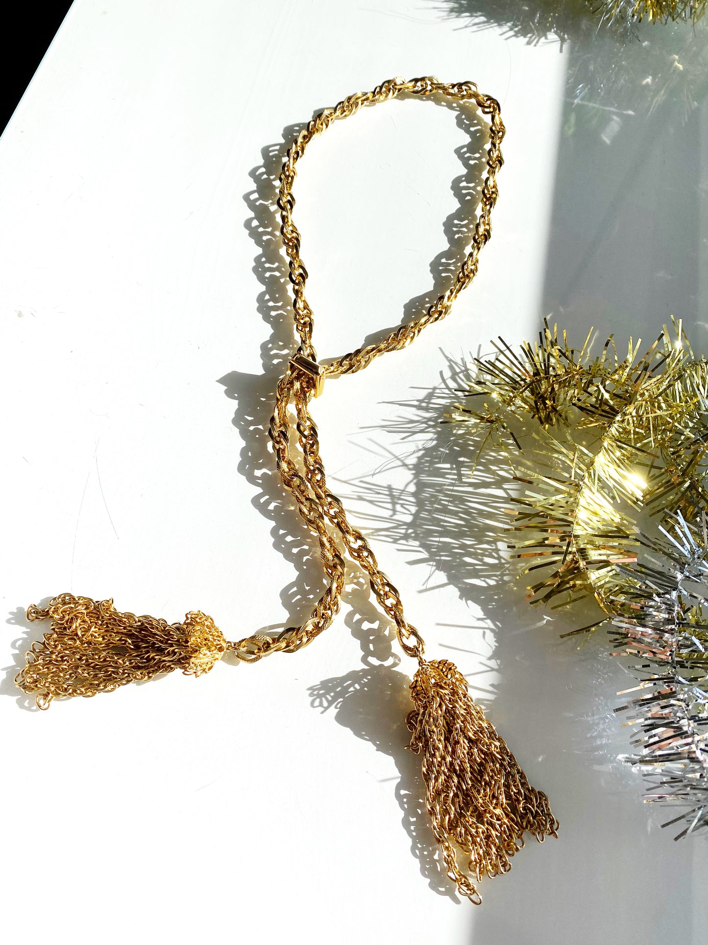 70s Gold Fringe Lariat Necklace