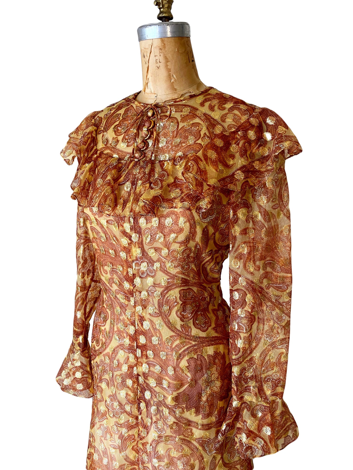 Late 1960s Oscar De La Renta Boutique Gold Metallic Dress