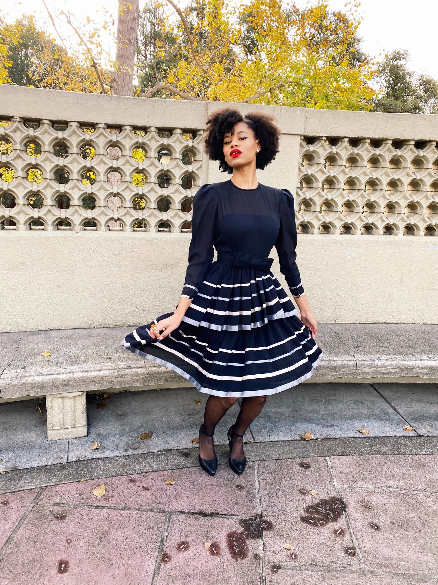 Albert Nipon 40s Style Tiered Ruffle Dress