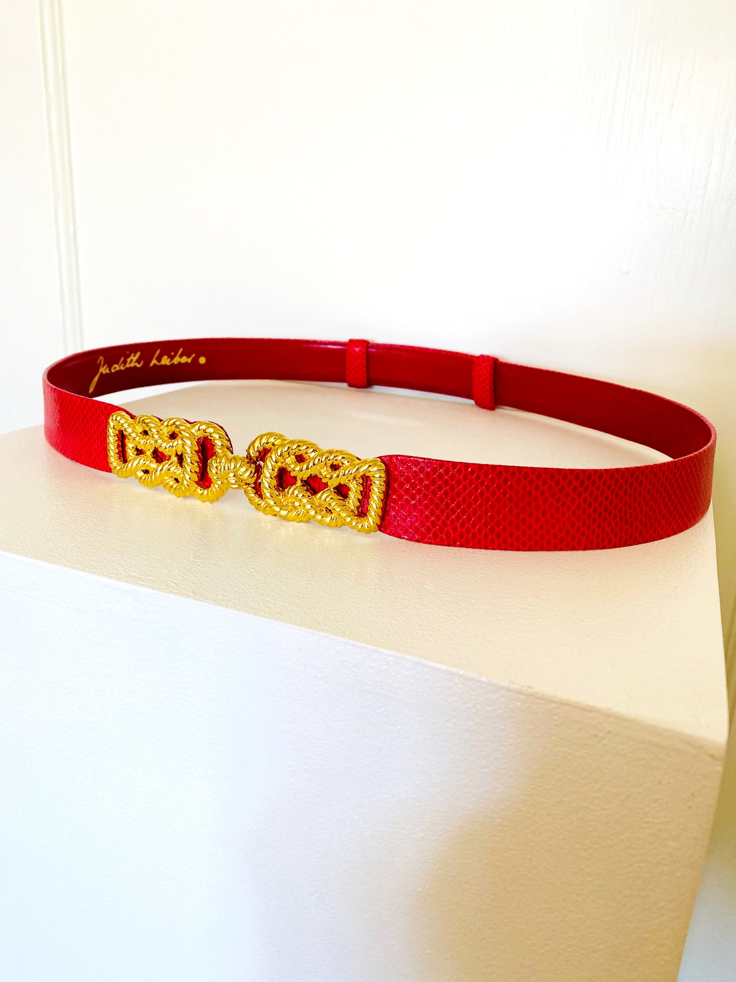 Judith Leiber Red Snakeskin Twisted Gold Rope Belt