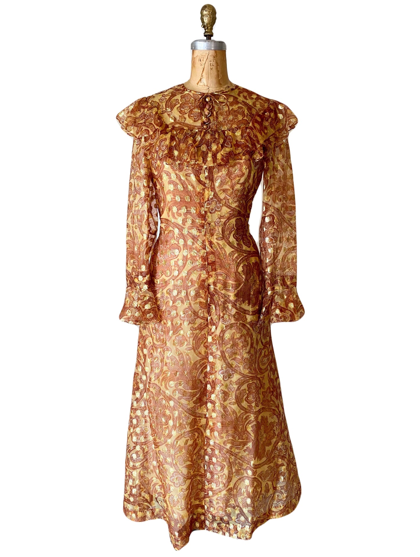 Late 1960s Oscar De La Renta Boutique Gold Metallic Dress