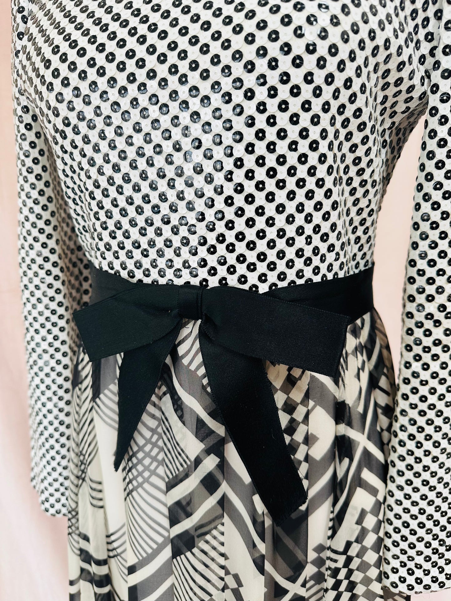 Documented Malcolm Starr Spring 1972 Black & White Checkerboard Print Dress