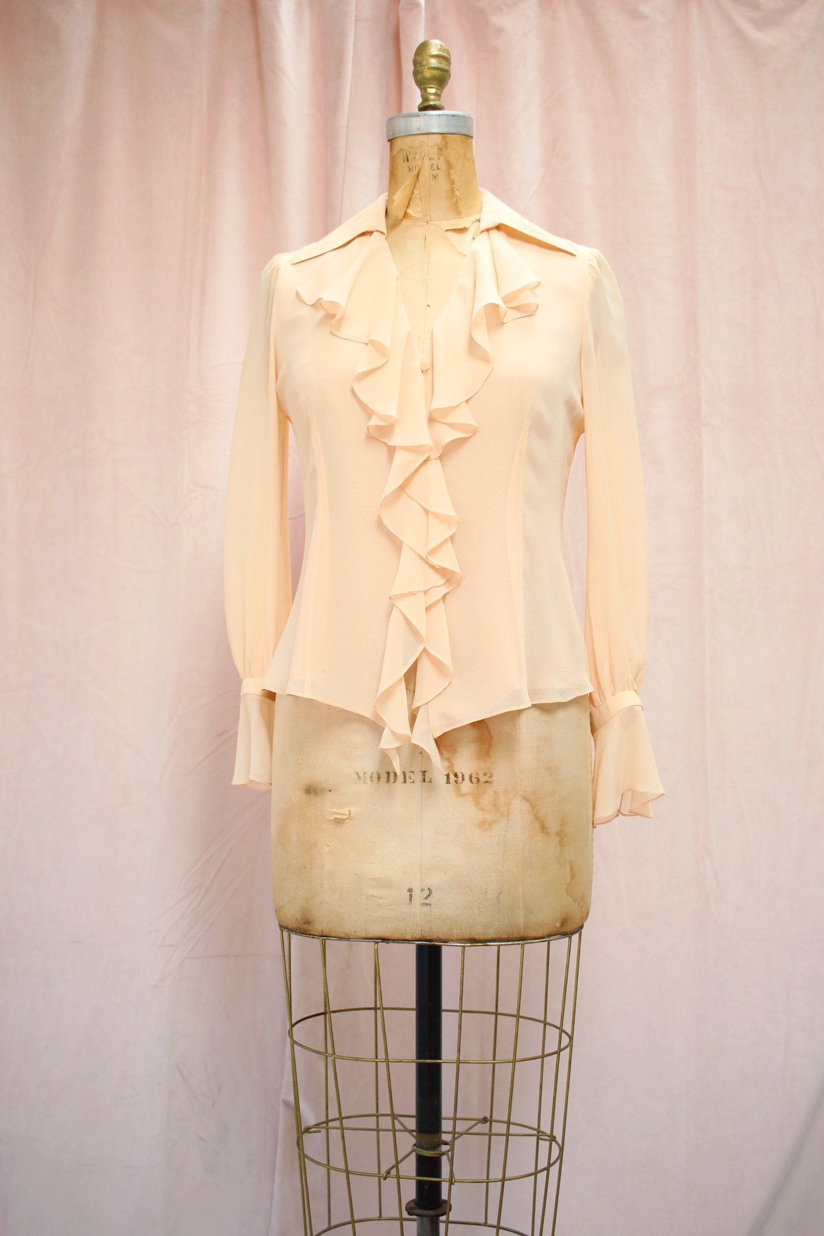 Vintage Pale Pink Chiffon Ruffle Blouse