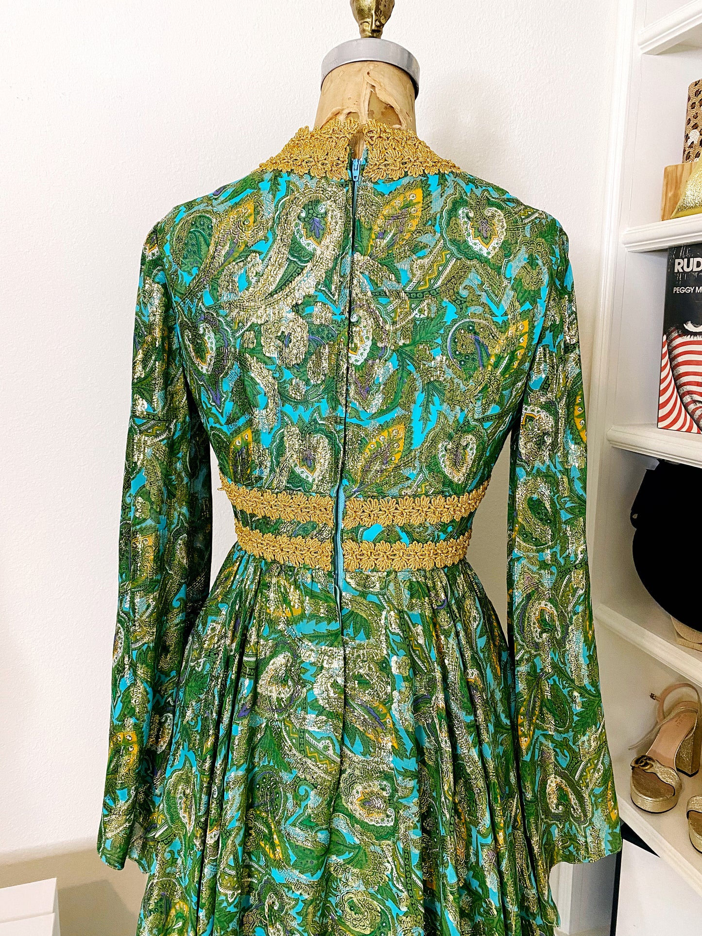 Malcolm Starr Green Paisley Lurex Dress