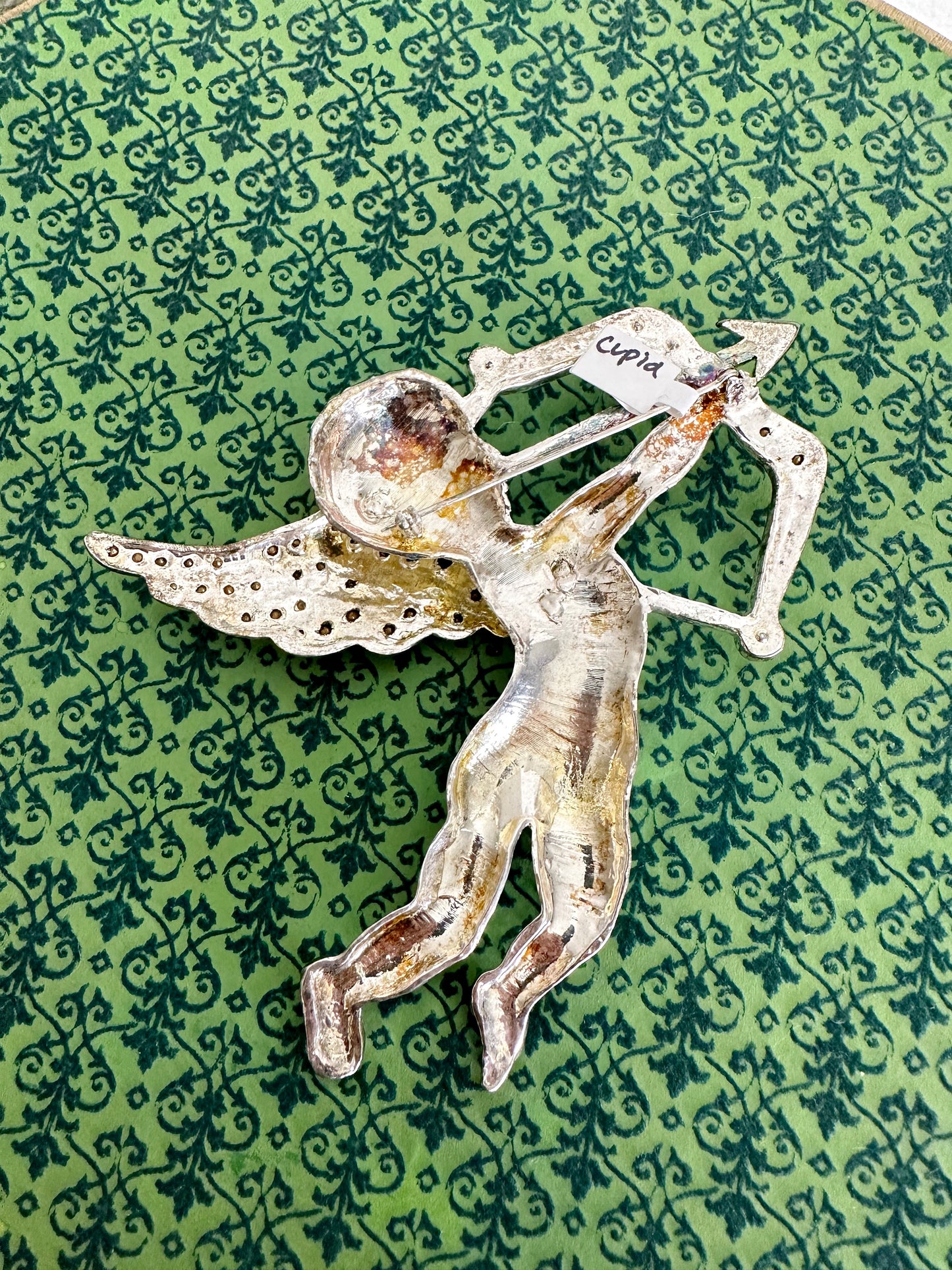Vintage HUGE Cupid Silver Brooch
