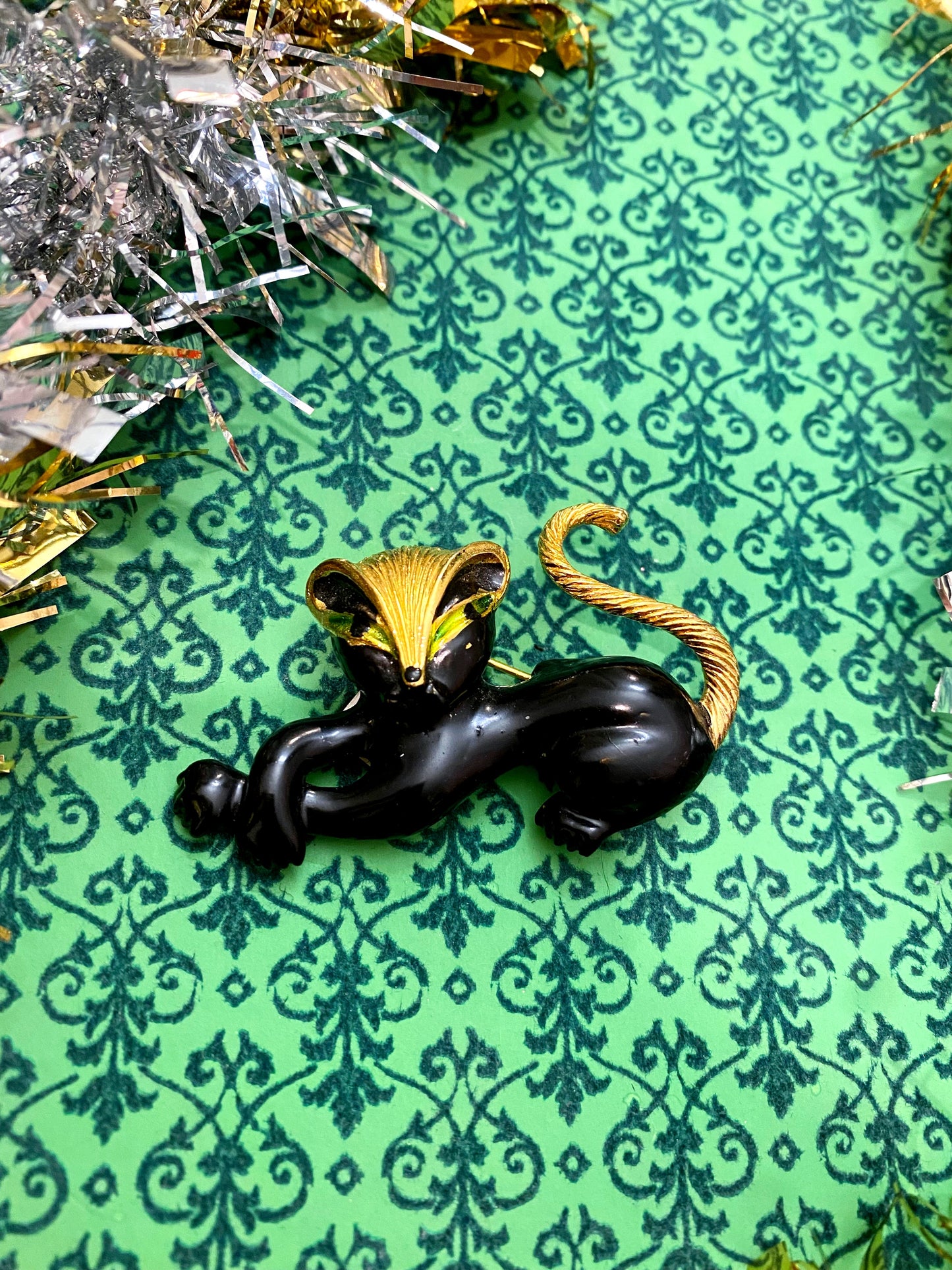 1950s Black Cat Enamel Brooch