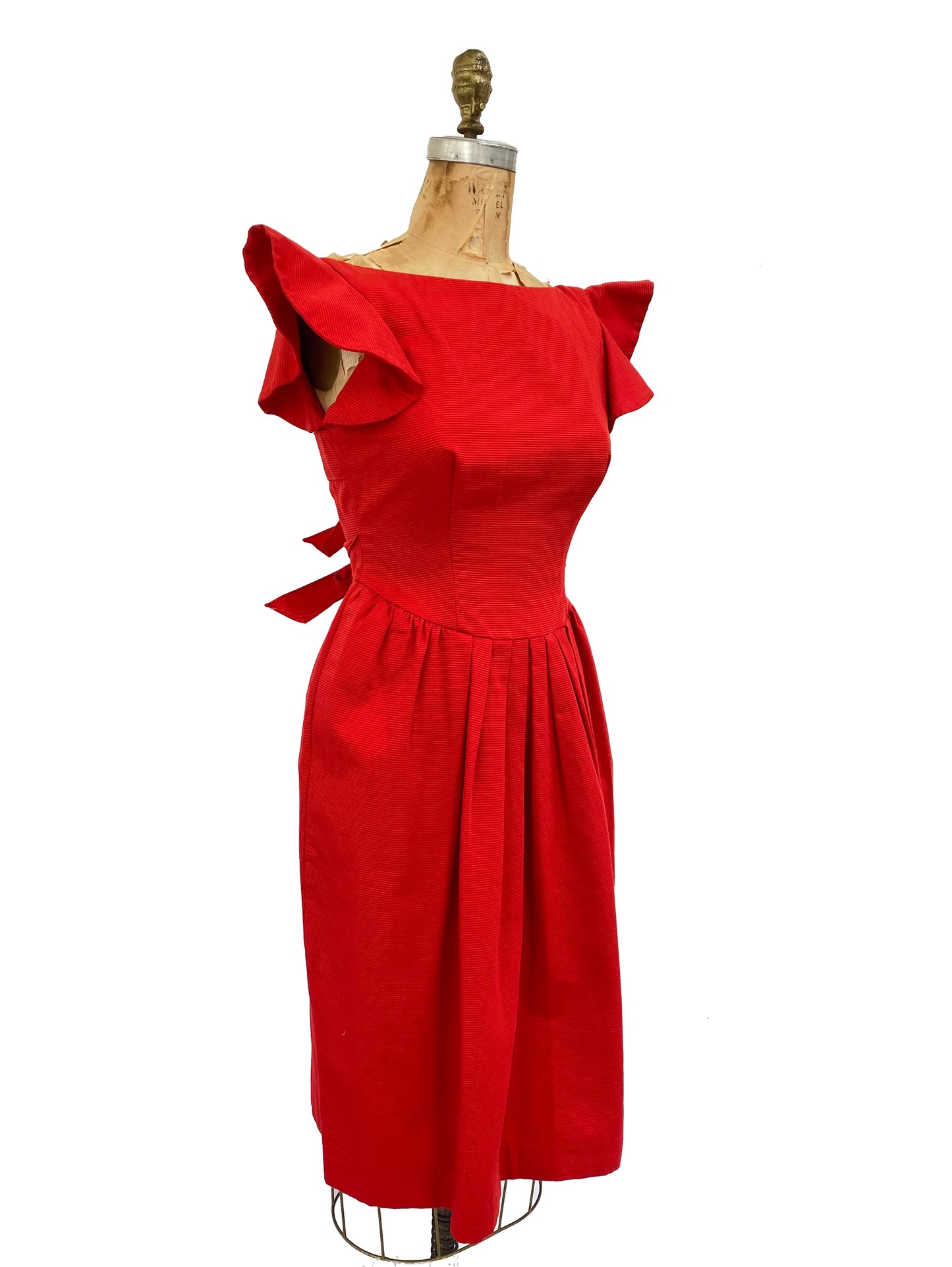 1980s Oscar de la Renta Red Fit & Flare Dress with Bows