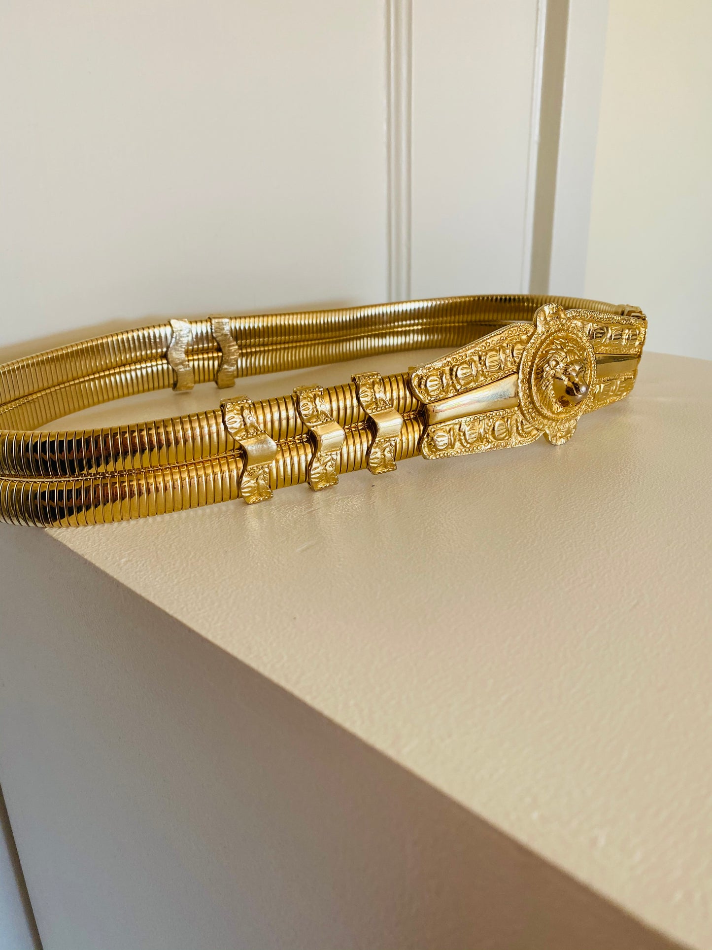 Judith Leiber Gold Stretch Metal Lion Belt