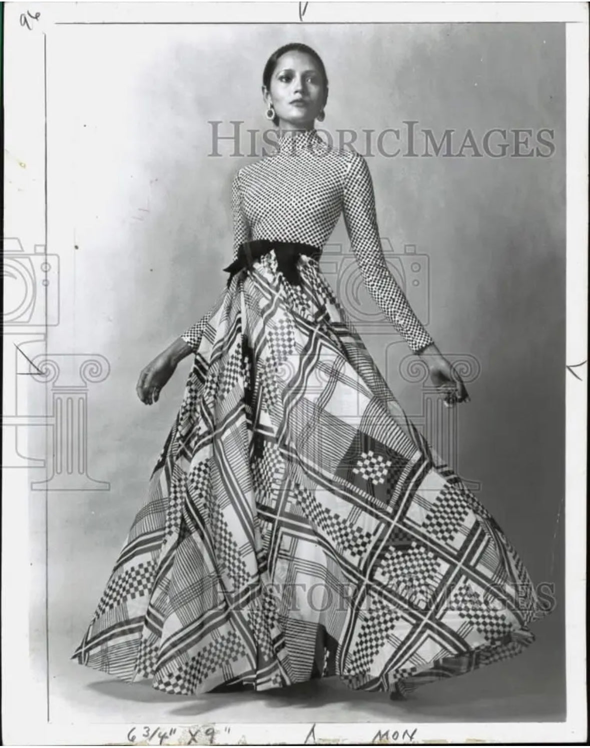 Documented Malcolm Starr Spring 1972 Black & White Checkerboard Print Dress