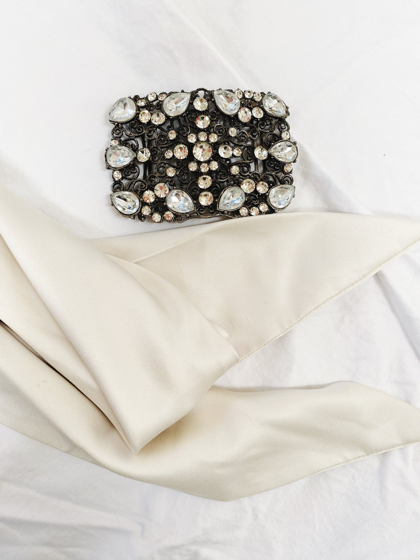 Art Deco Filigree Sterling Rhinestone Belt
