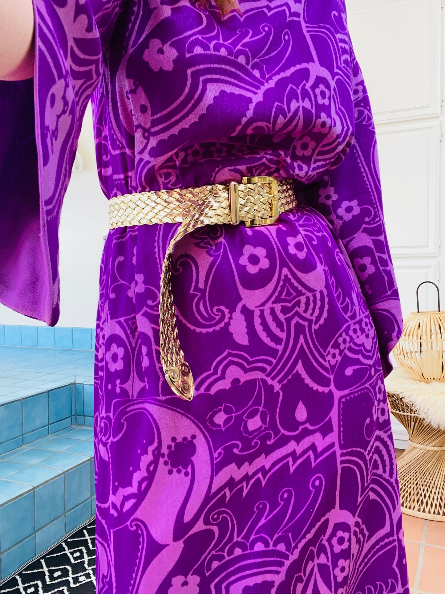 60s Barkcloth Purple Caftan