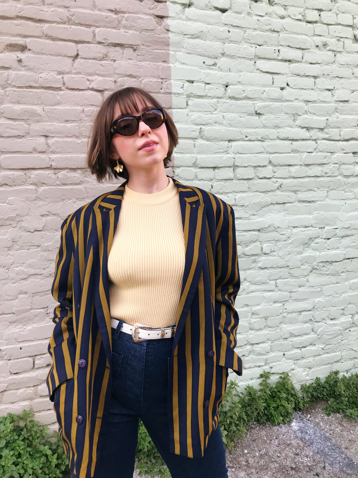 Vintage Paris Silk Striped Boyfriend Blazer