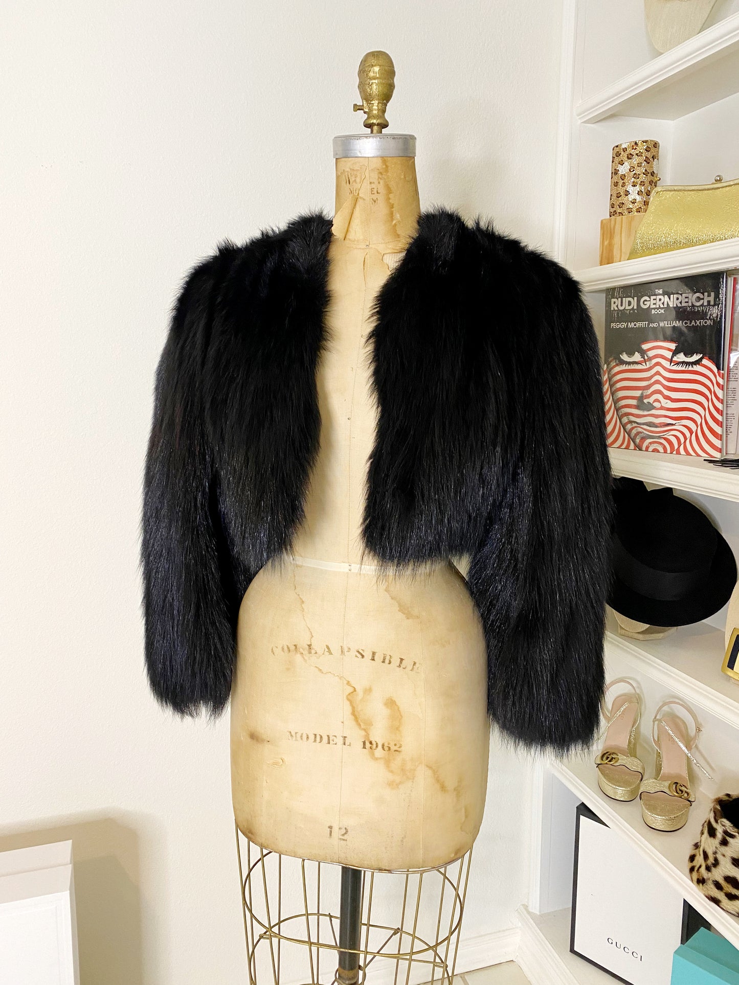Vintage Black Fox Fur Cropped Chubby