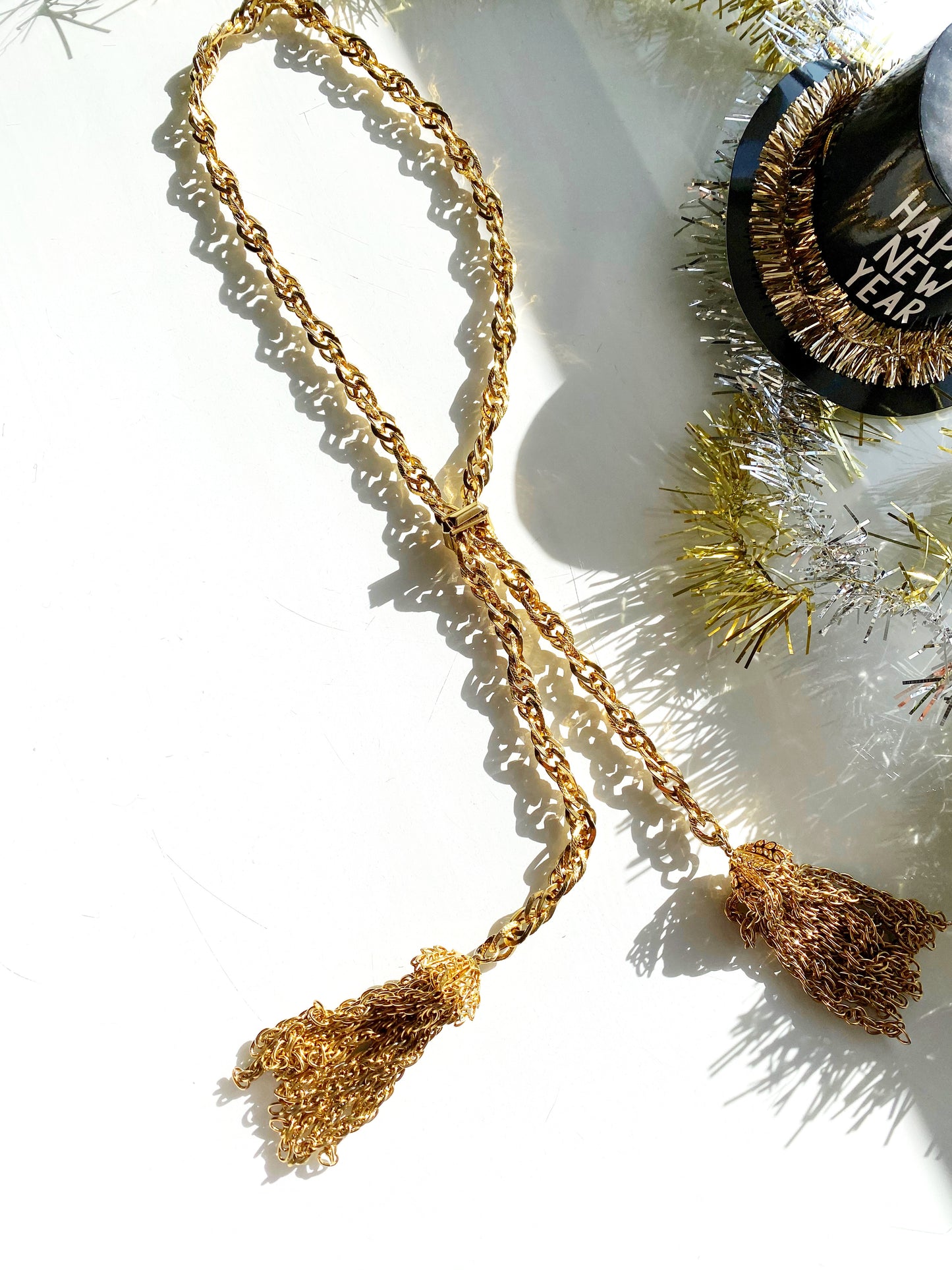 70s Gold Fringe Lariat Necklace