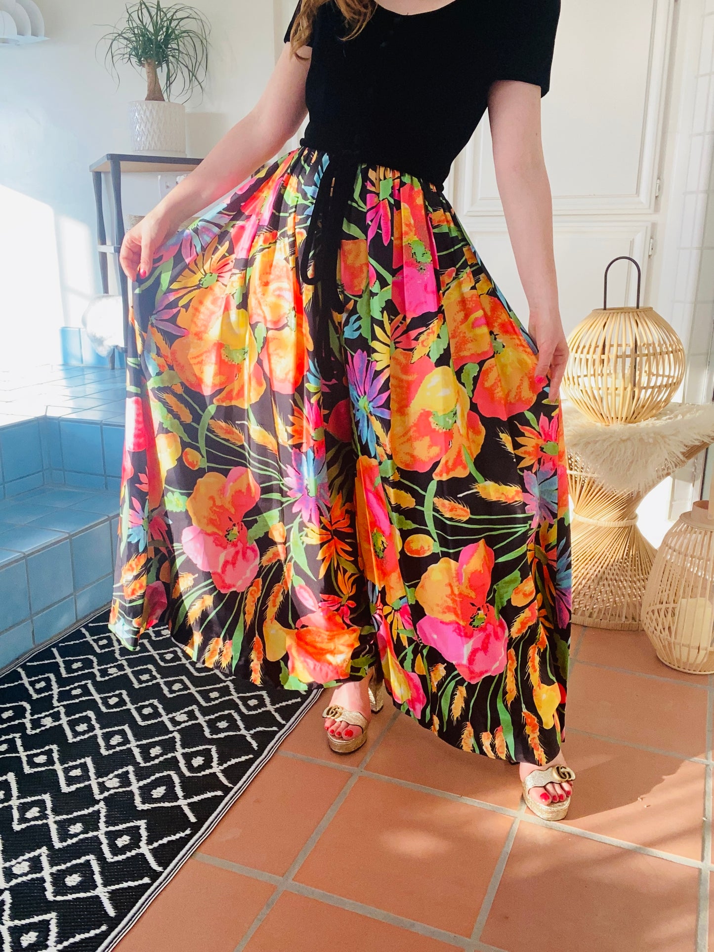 60s Silk Palazzo Pant Jumpsuit