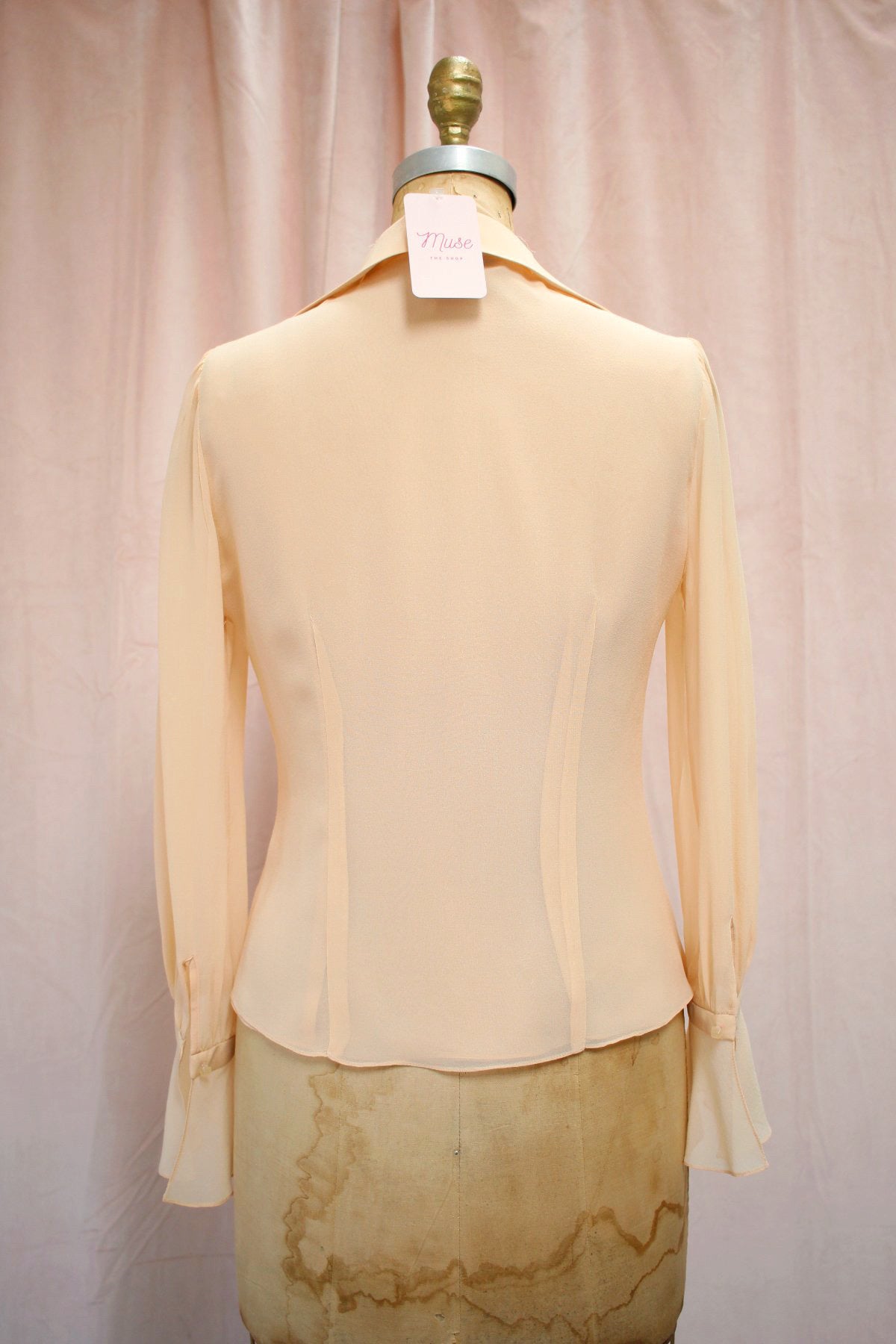 Vintage Pale Pink Chiffon Ruffle Blouse
