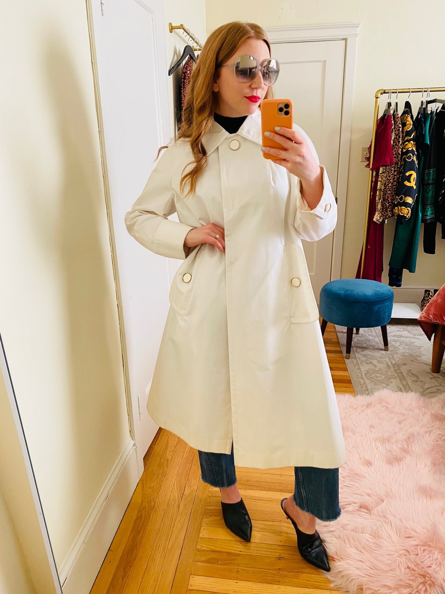 60s Mod White Rain Coat