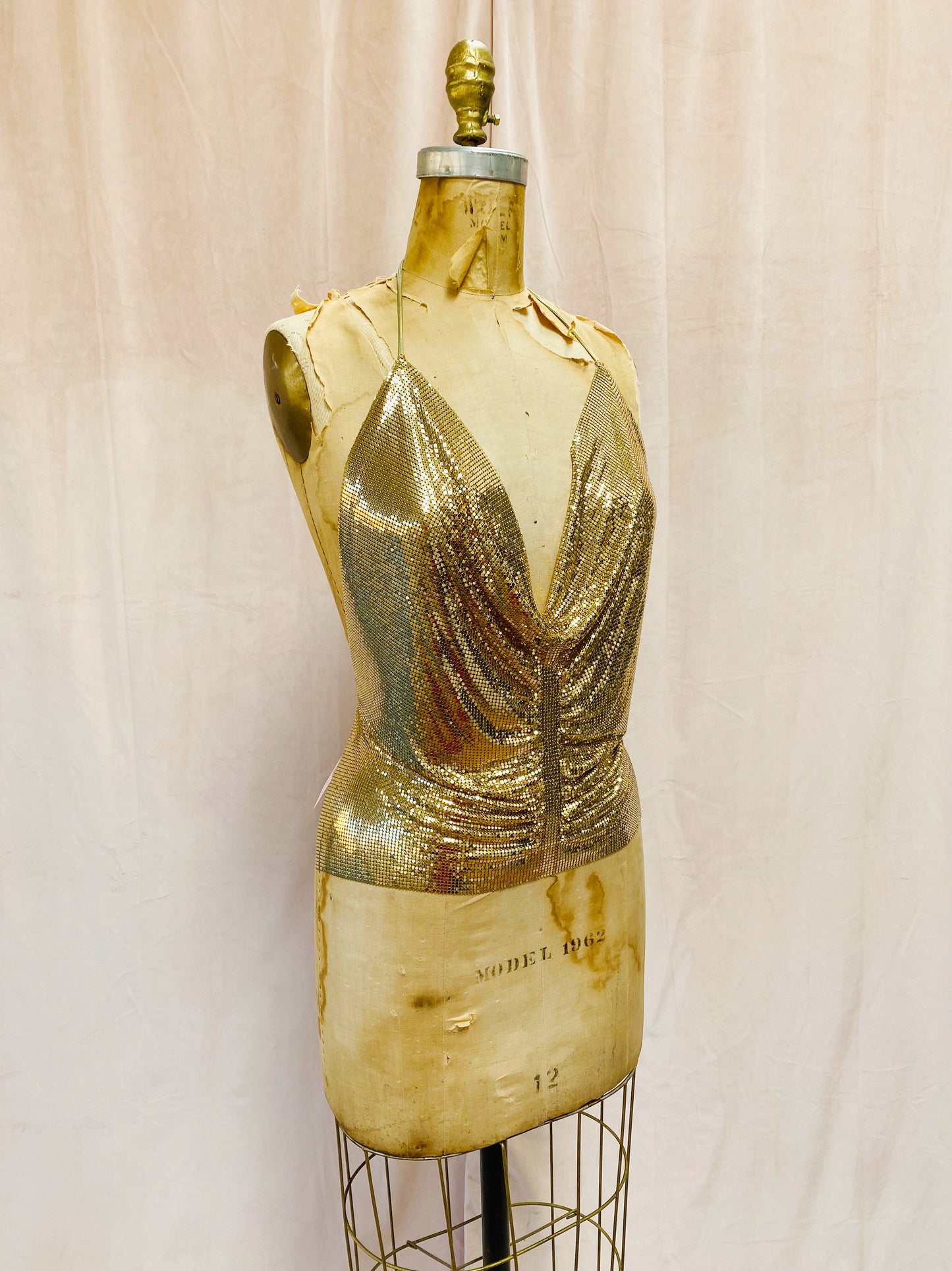 Whiting & Davis Rare Gold Mesh Halter Top