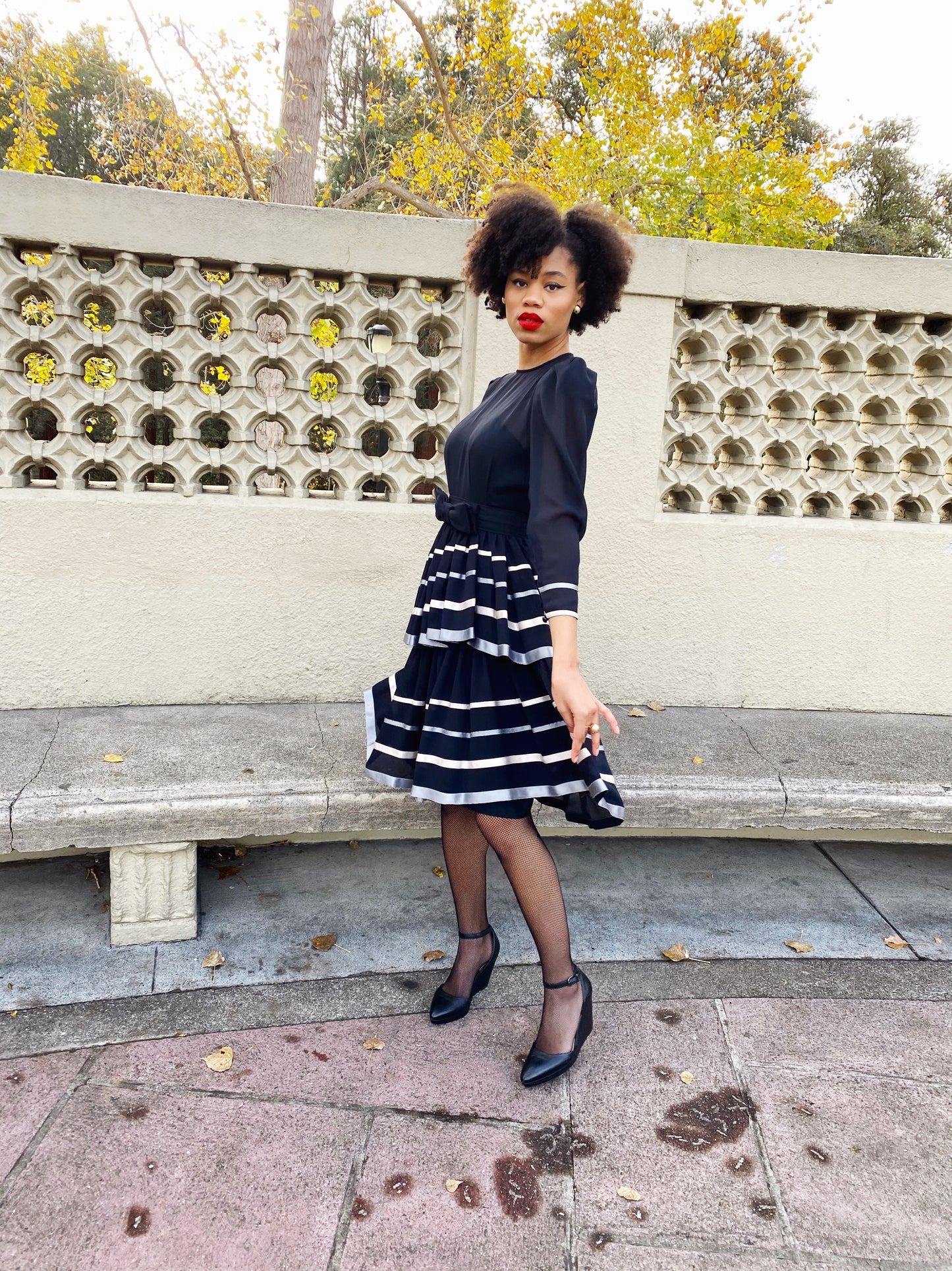 Albert Nipon 40s Style Tiered Ruffle Dress