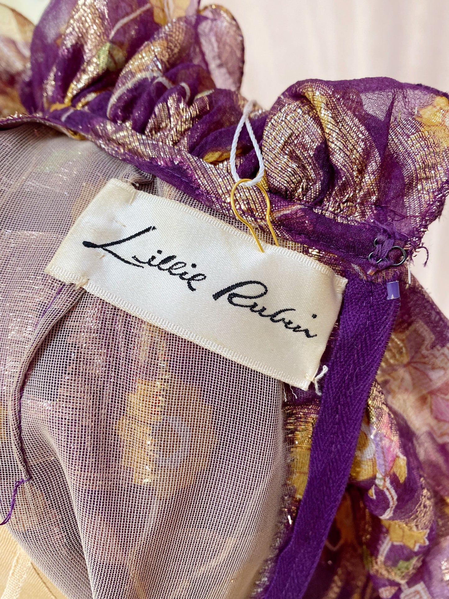 Lillie Rubin Purple & Gold Lurex Midi Dress