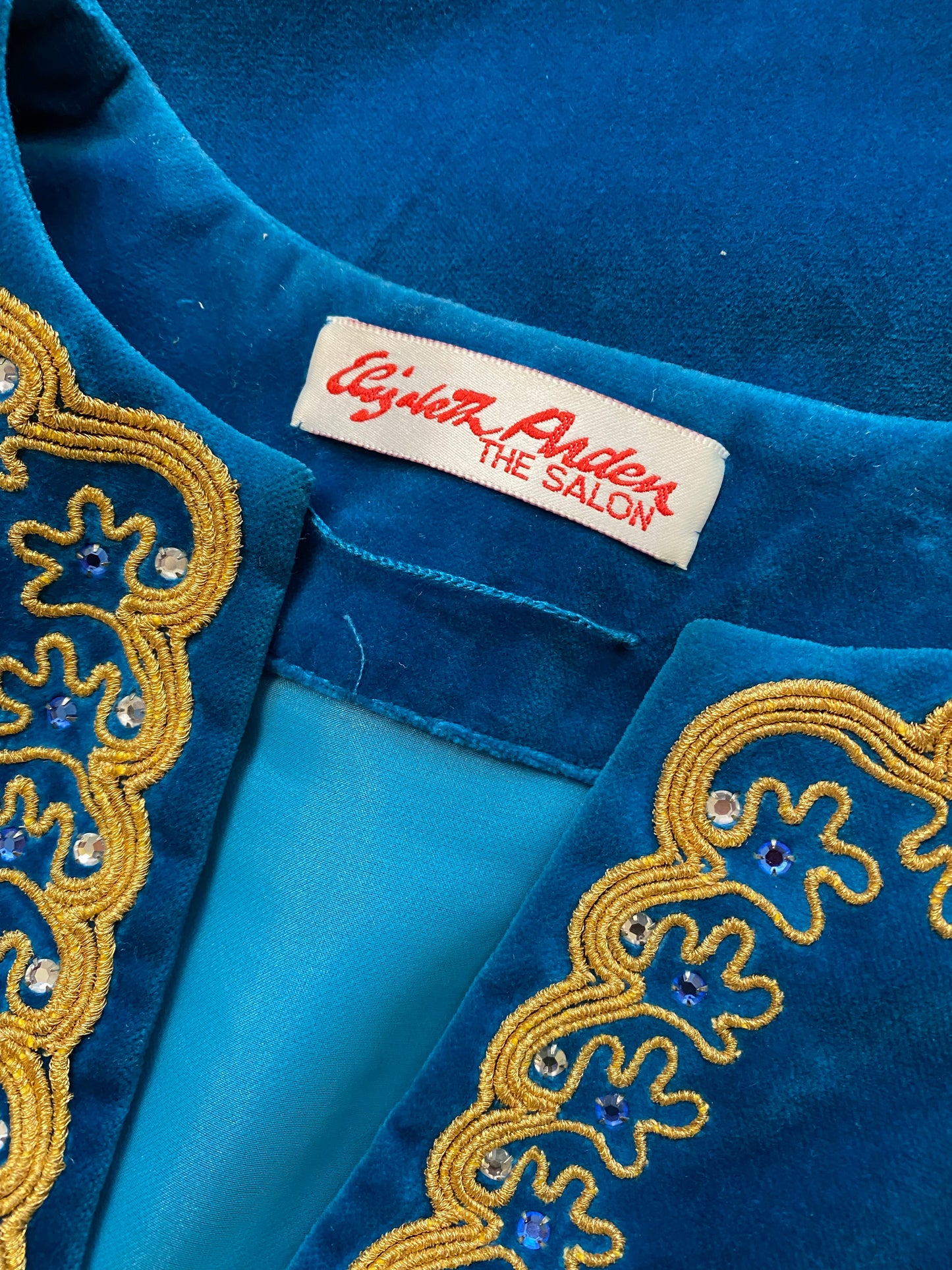 Elizabeth Arden Teal Velvet Embroidered Caftan