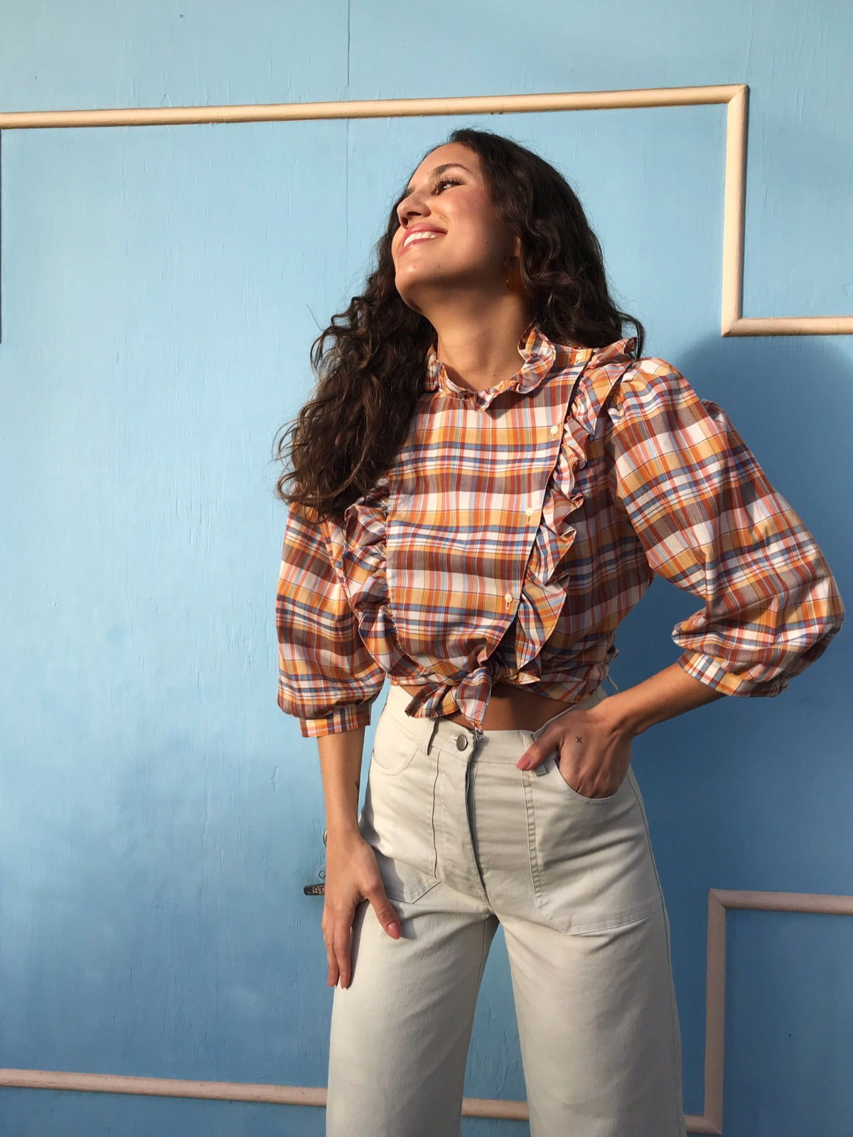 Vintage Plaid Ruffle Top