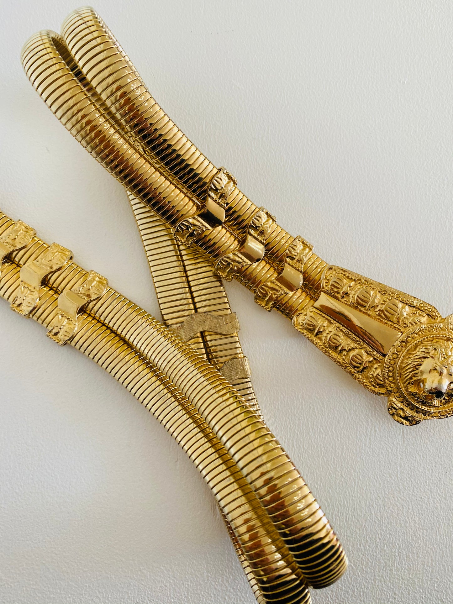 Judith Leiber Gold Stretch Metal Lion Belt
