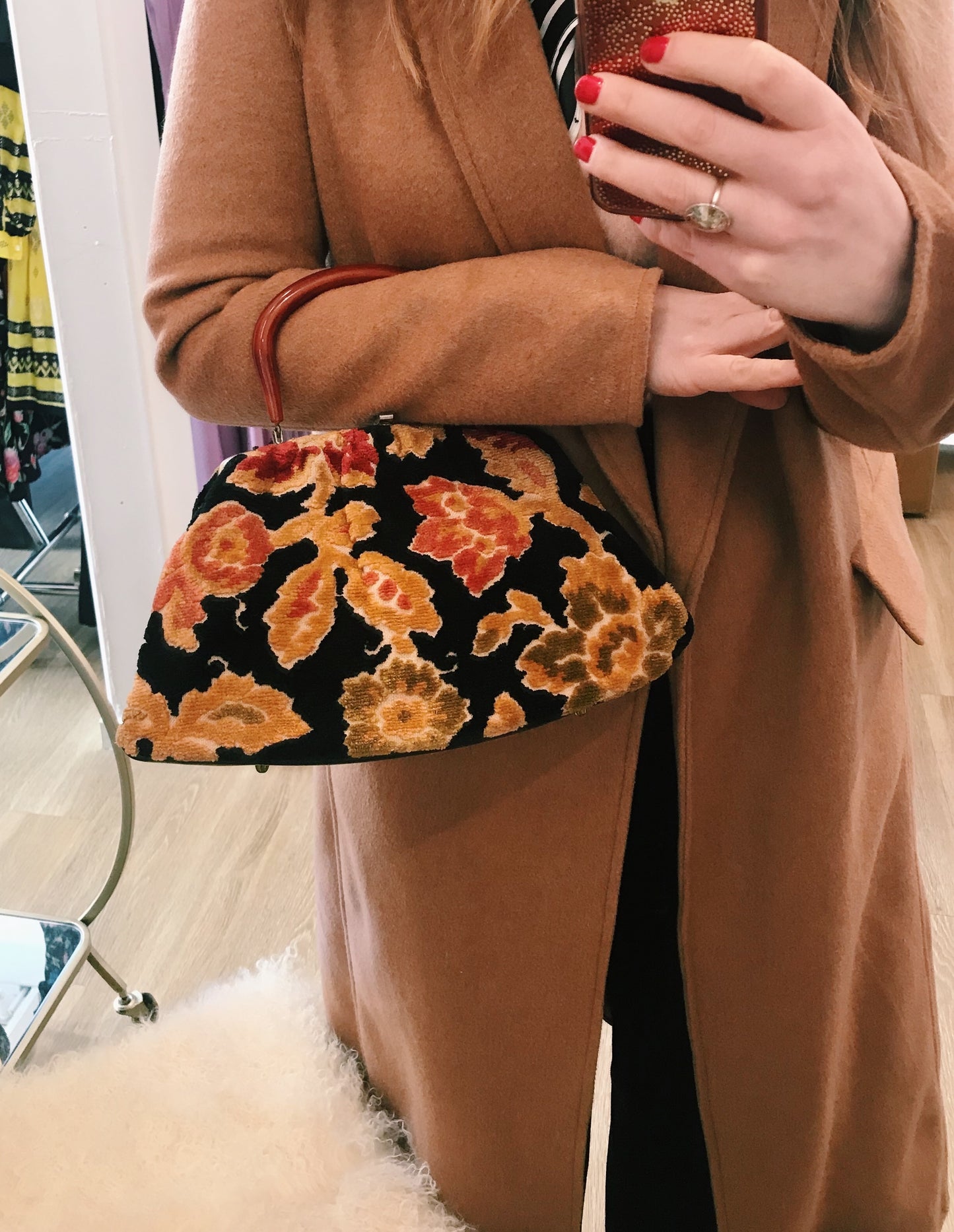 Vintage Floral Carpet Bag with Lucite Handle