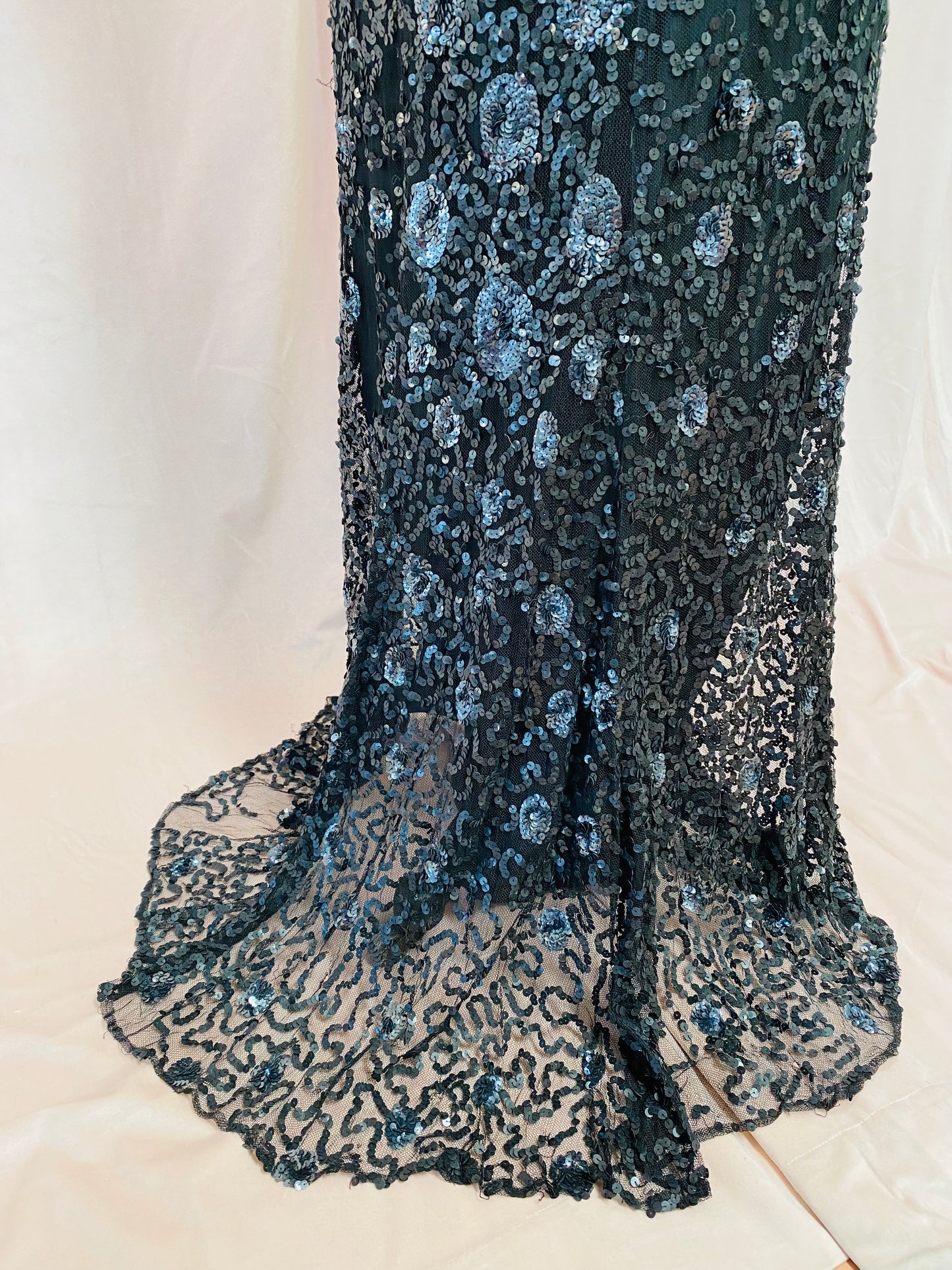 1930s French Sequin Net Fishtail Gown