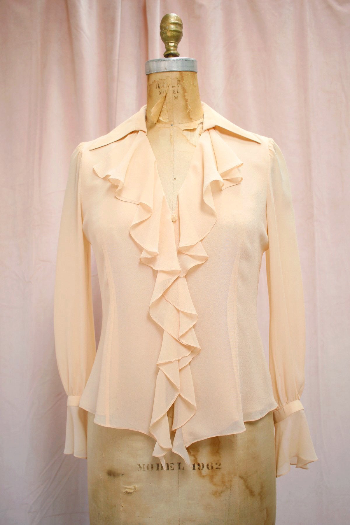 Vintage Pale Pink Chiffon Ruffle Blouse