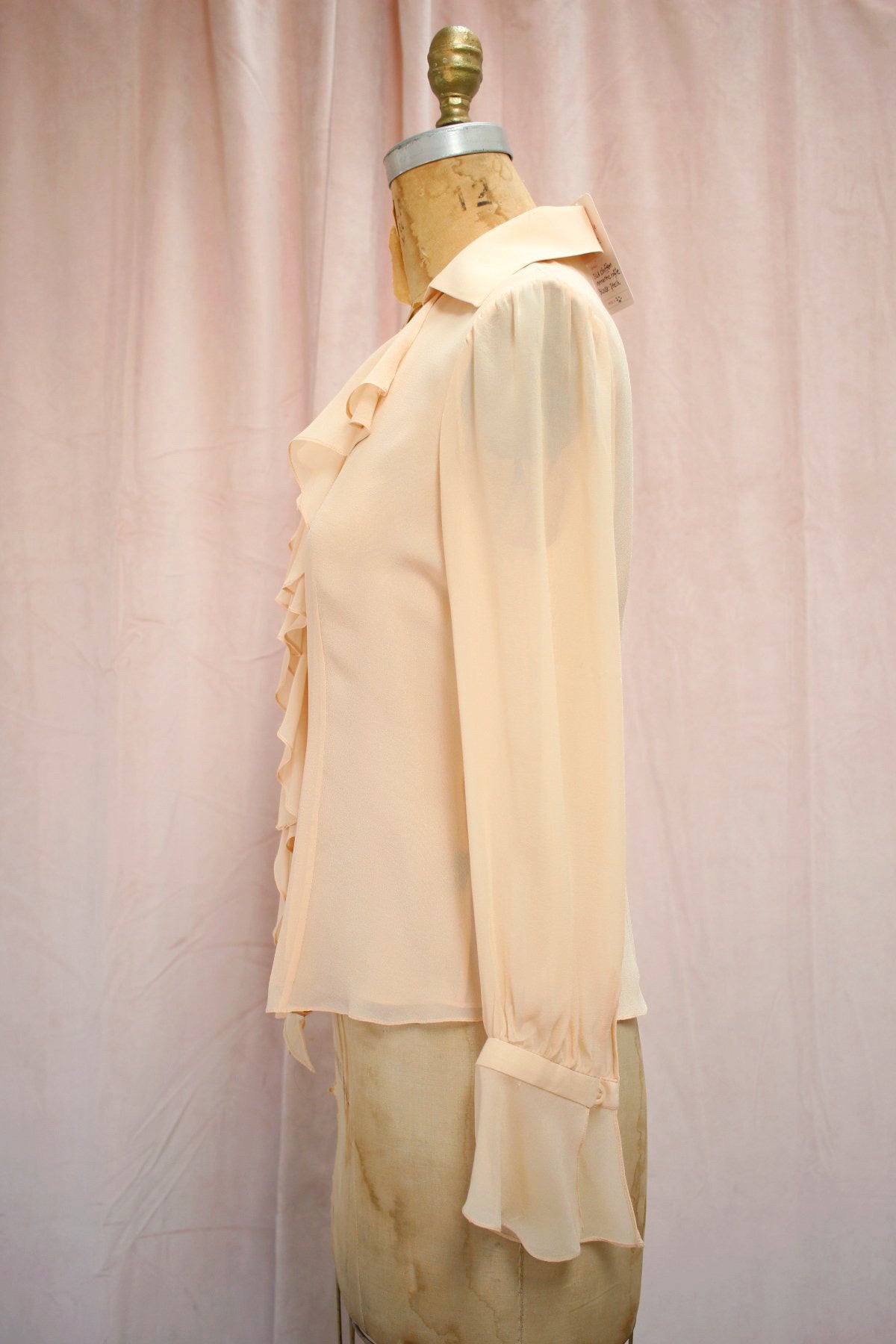 Vintage Pale Pink Chiffon Ruffle Blouse