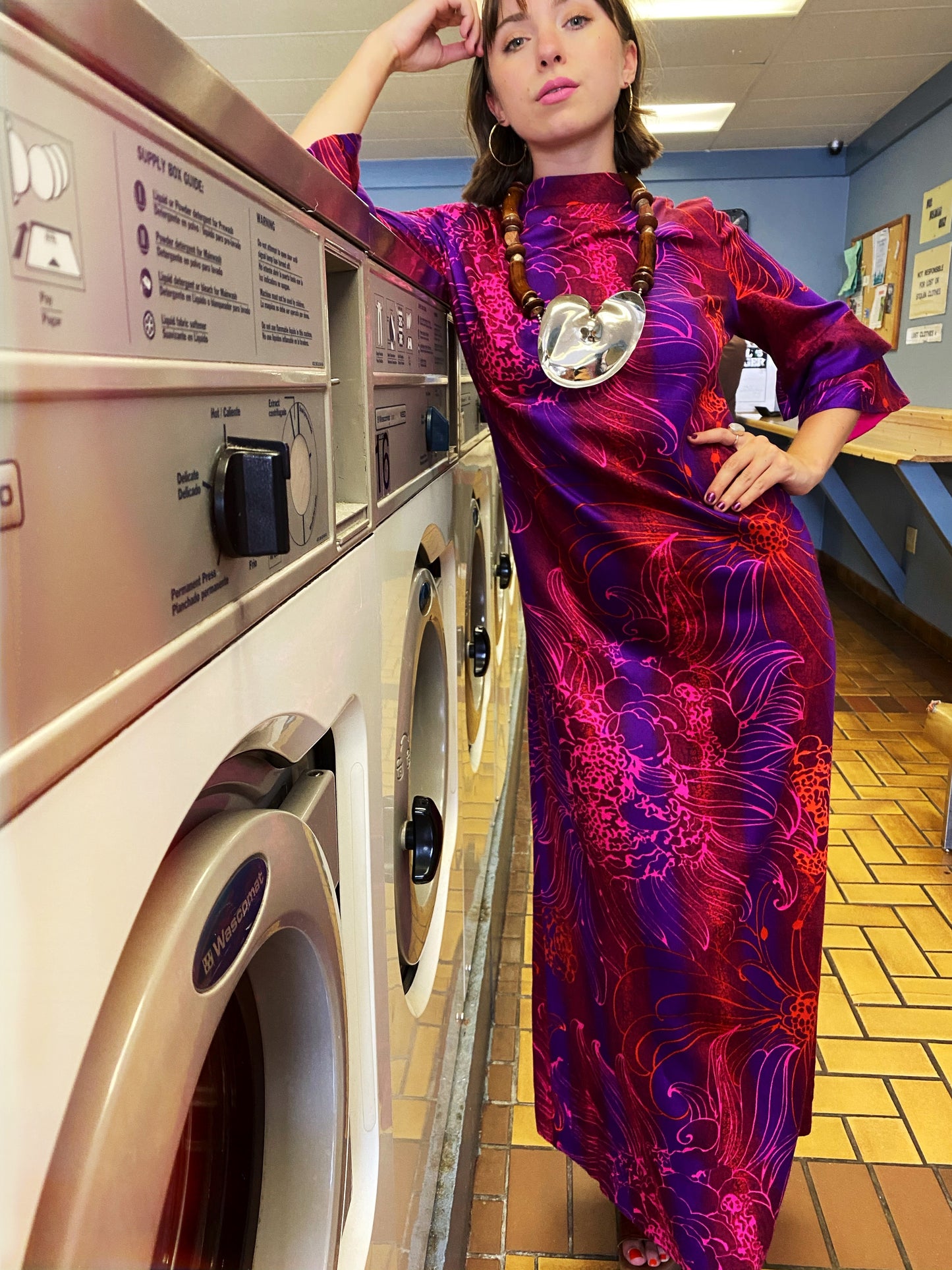 Vintage 70s Magenta Hawaiian Dress