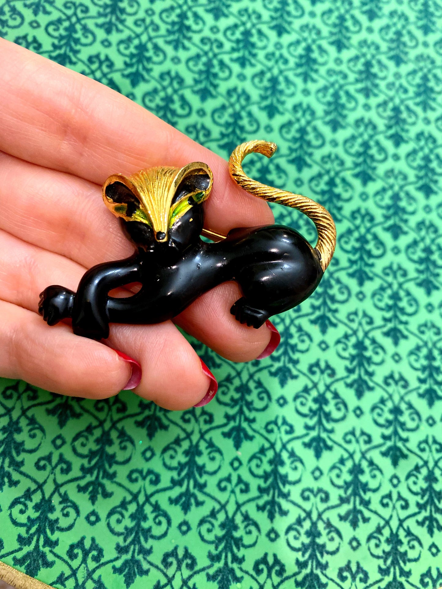 1950s Black Cat Enamel Brooch