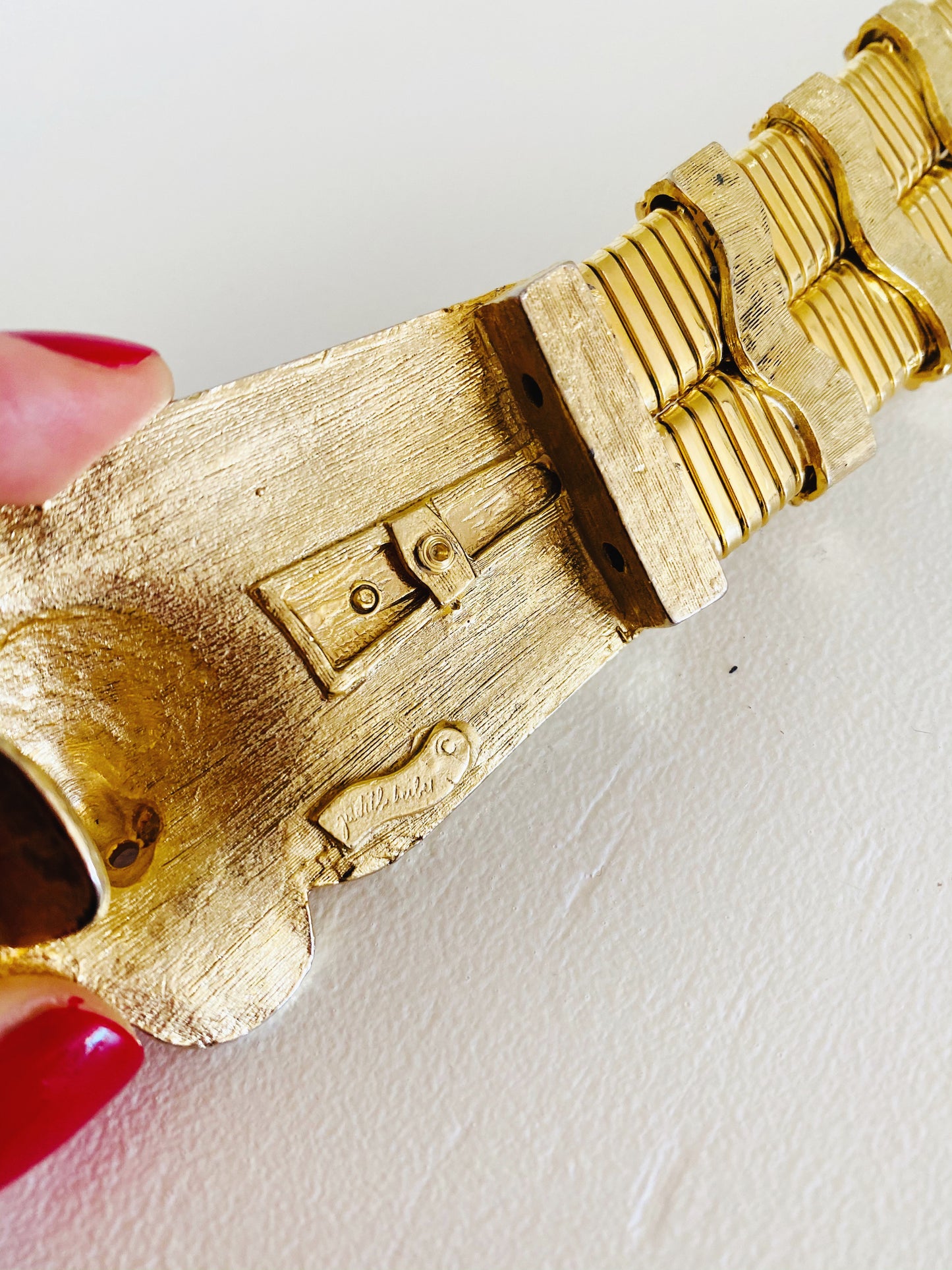 Judith Leiber Gold Stretch Metal Lion Belt
