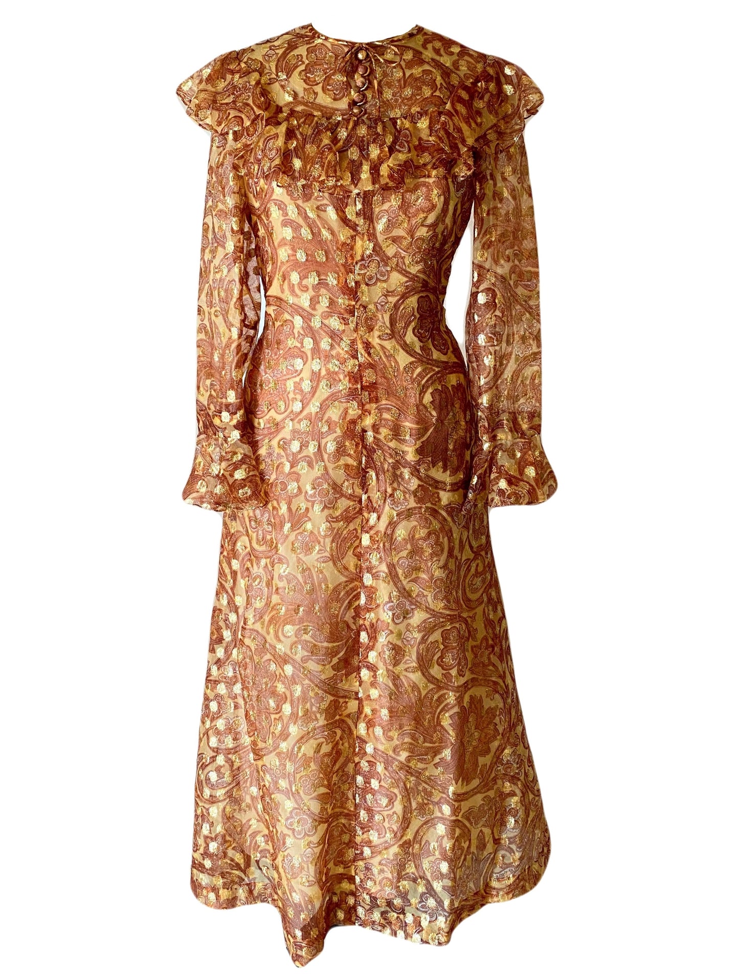 Late 1960s Oscar De La Renta Boutique Gold Metallic Dress